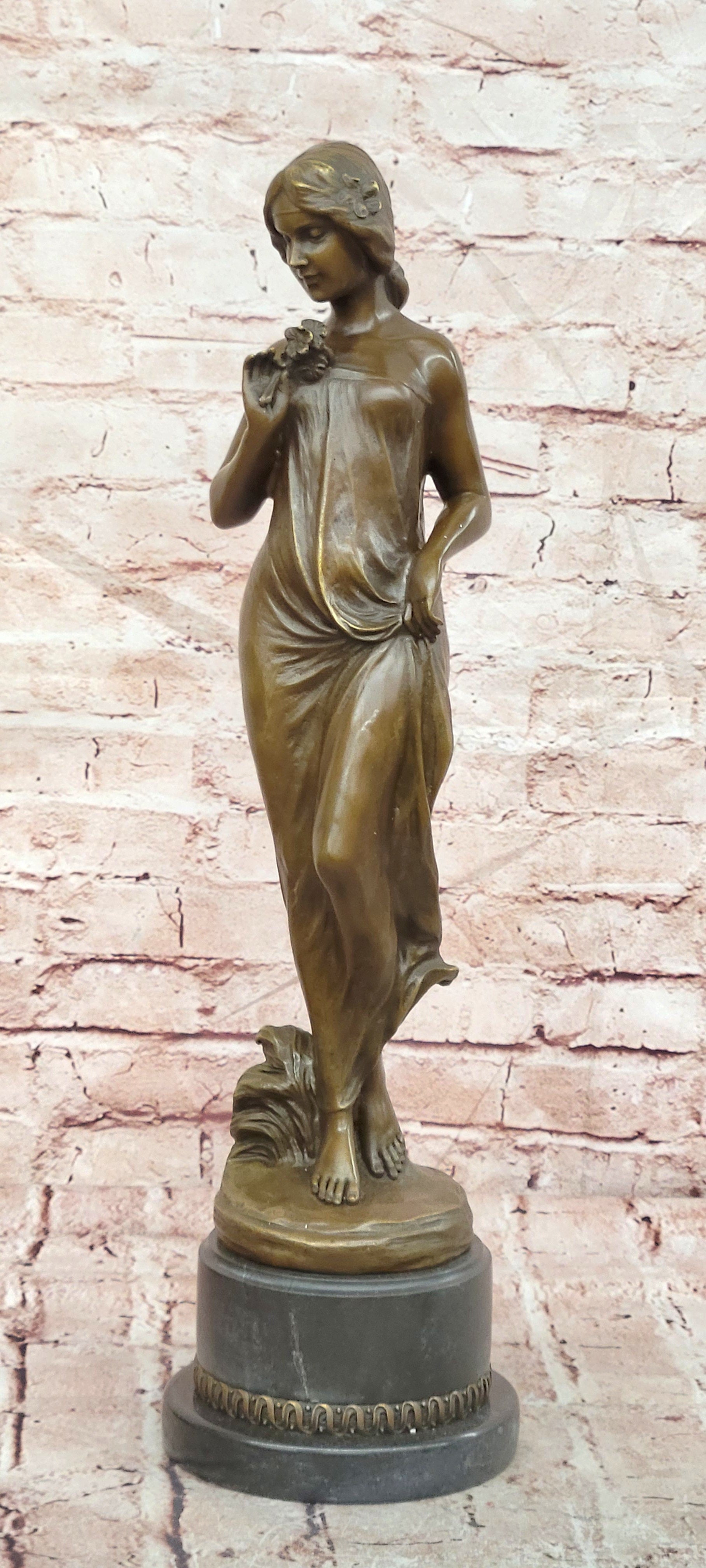 Pittaluga Bronze Lady Figurine Holding Flower Collectible Museum Quality Statue