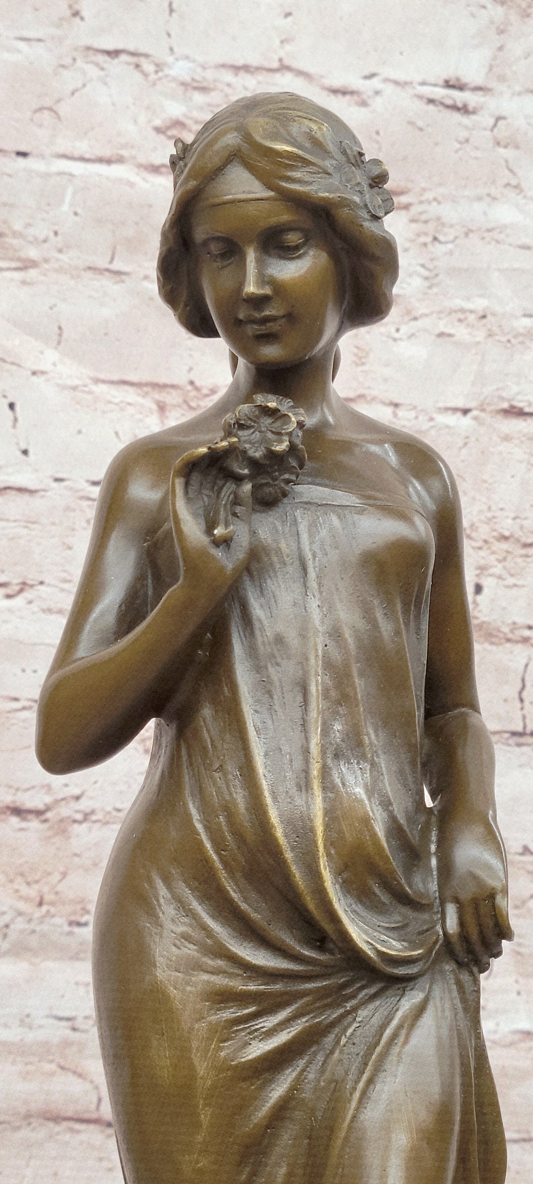 Pittaluga Bronze Lady Figurine Holding Flower Collectible Museum Quality Statue
