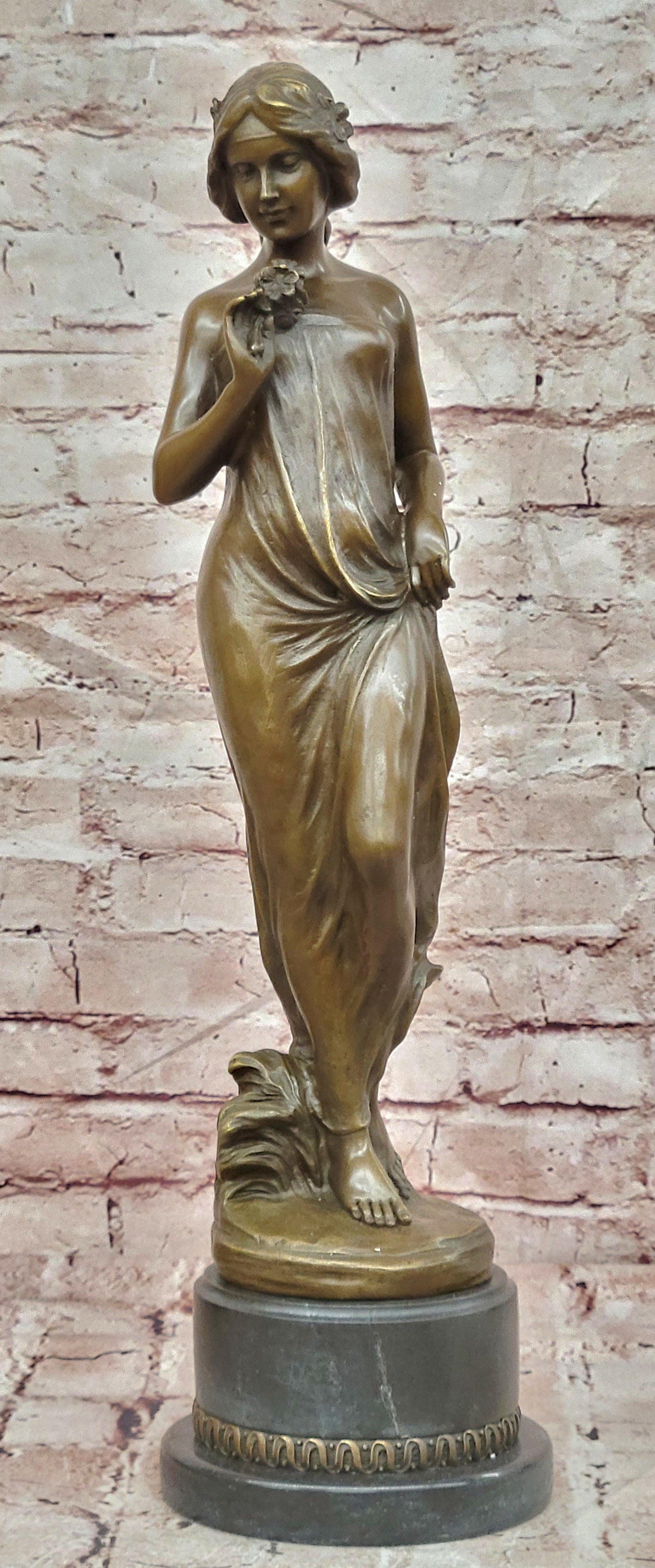Pittaluga Bronze Lady Figurine Holding Flower Collectible Museum Quality Statue