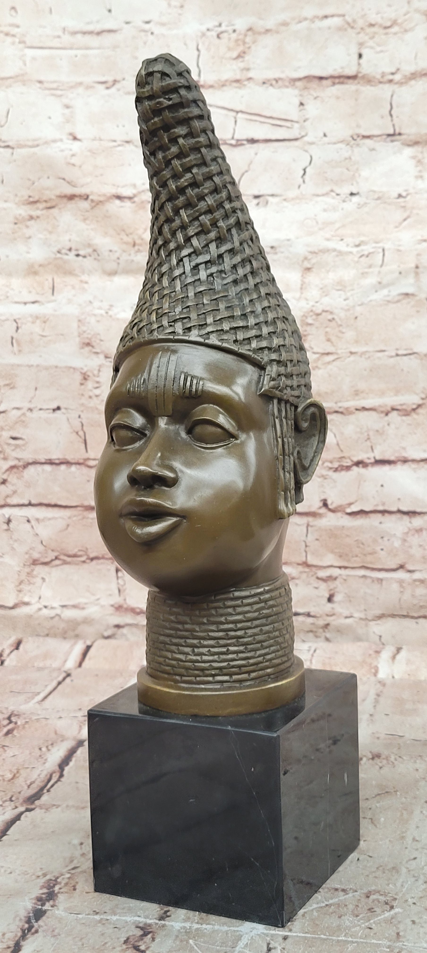 African Woman Bronze Bust Statue Queen Mother Idia Home Decor