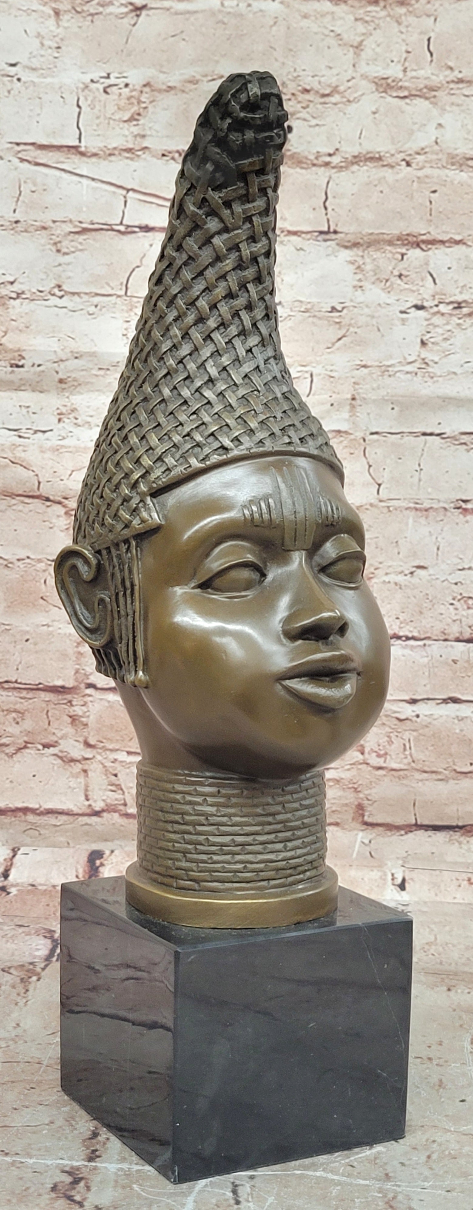 African Woman Bronze Bust Statue Queen Mother Idia Home Decor