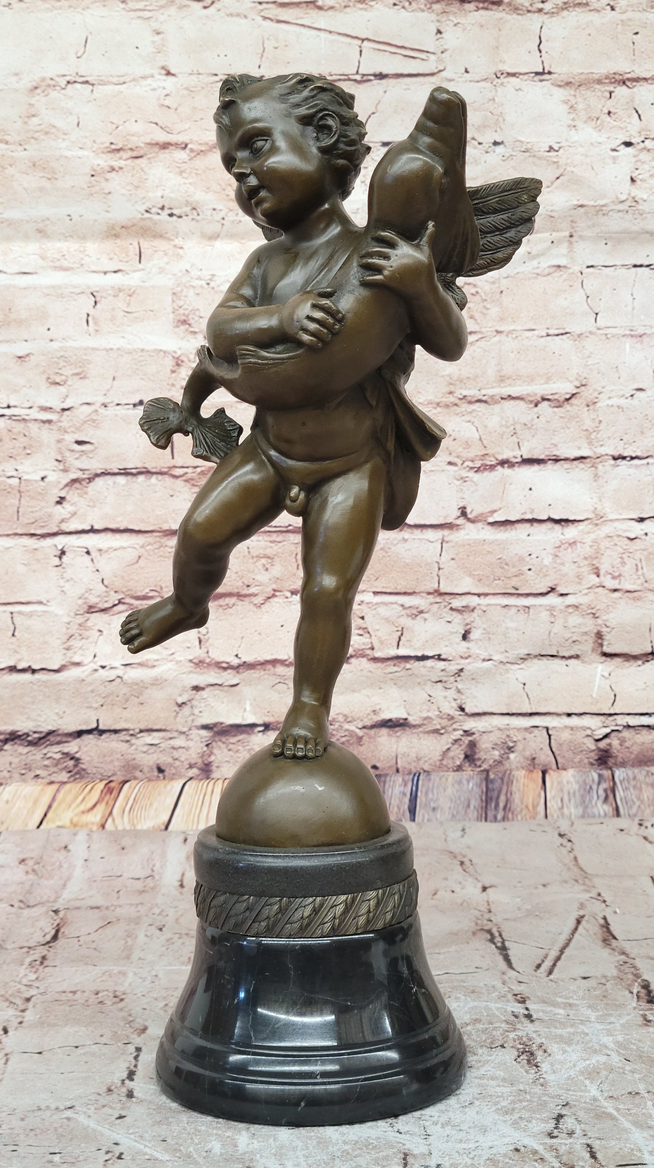 Collectible Bronze Sculpture: Artistic Semi-Nude Boy and Dolphin