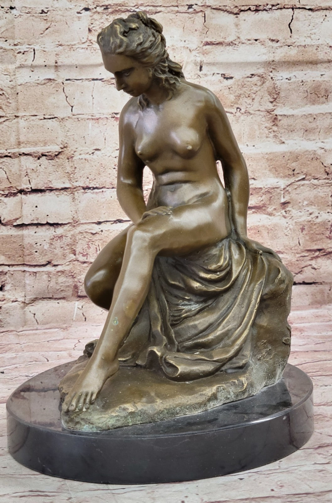 SOLID BRONZE FIGURE OF A NUDE MAIDEN AFTER ALLEGRAIN LOST WAX METHOD STATUE
