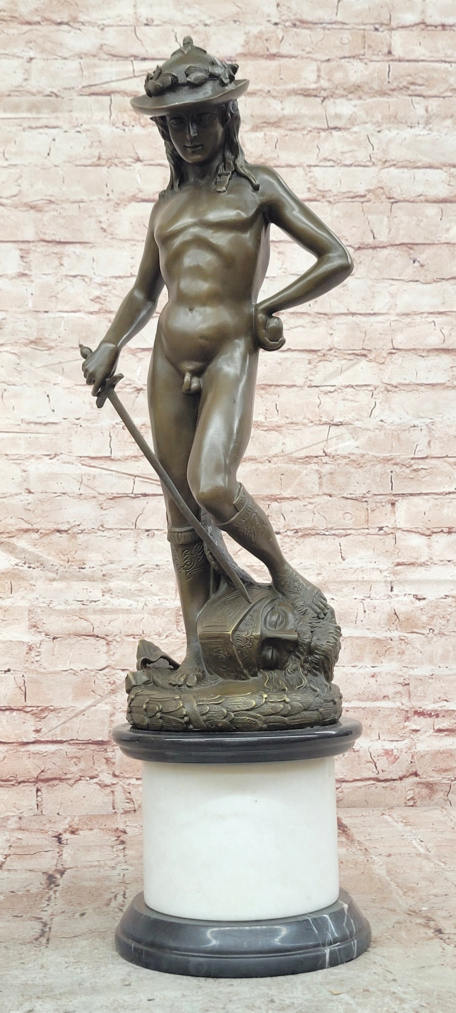 Bronze David Figurine Signed Donatello Classical Sculpture Fine Art Decor