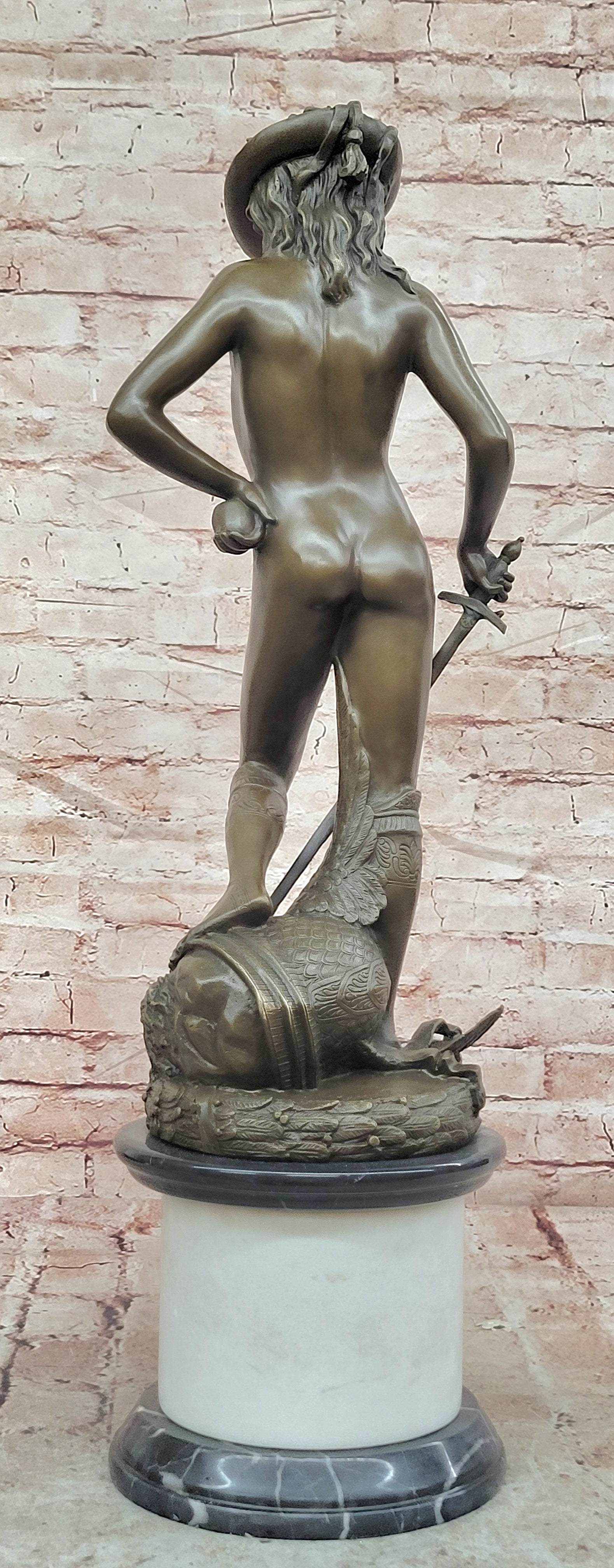 Bronze David Figurine Signed Donatello Classical Sculpture Fine Art Decor