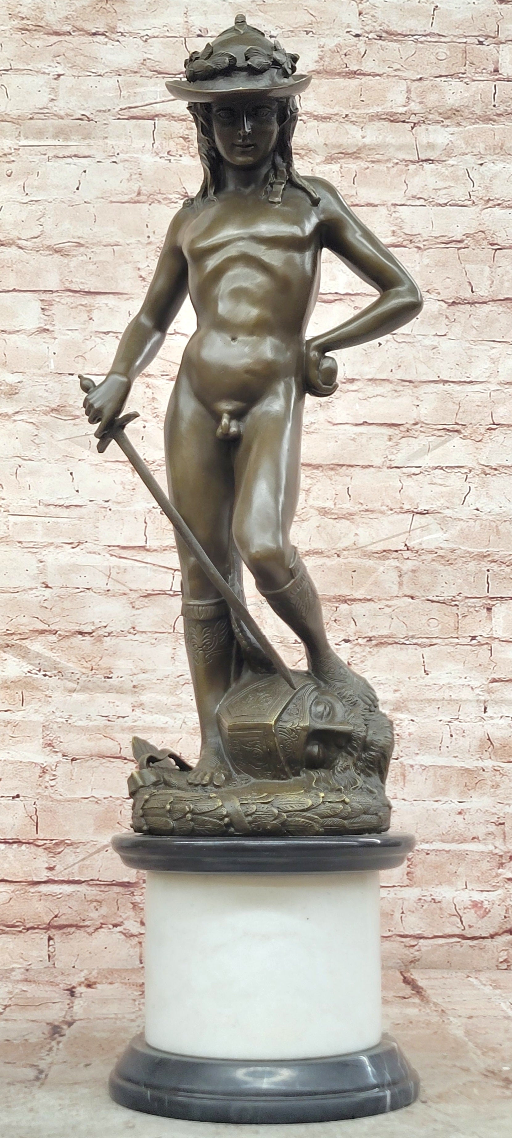 Bronze David Figurine Signed Donatello Classical Sculpture Fine Art Decor