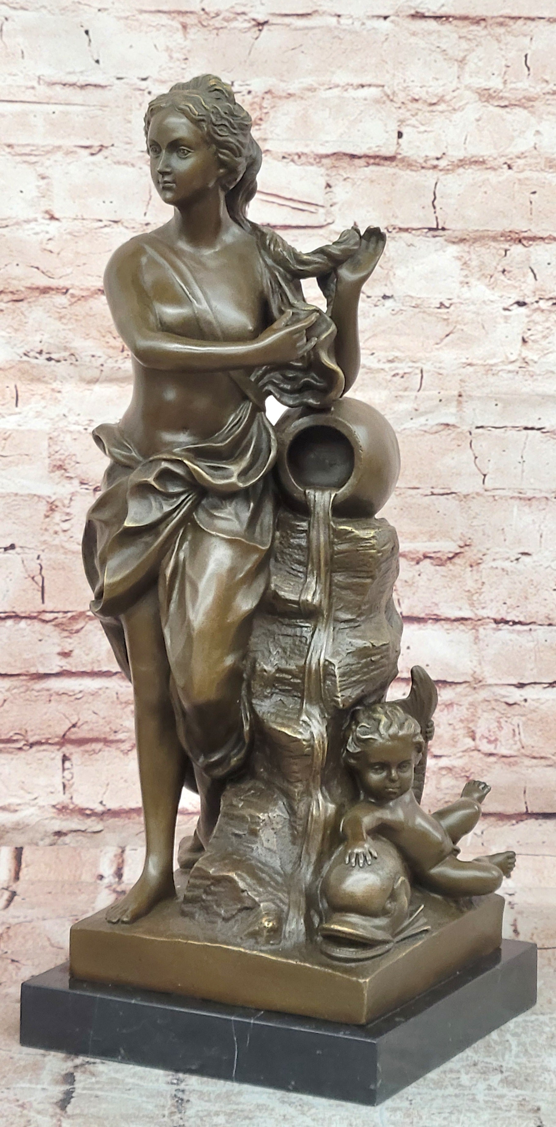 Bronze Goddess Venus and Cupid Statue Signed Cesaro Fine Art Sculpture