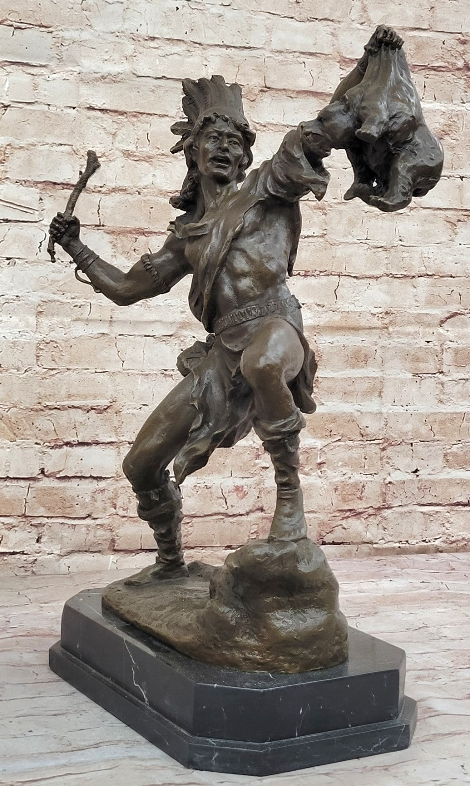 Hot Cast Elegance: Kauba`s Tribute Bronze - Native American with Baby Bear