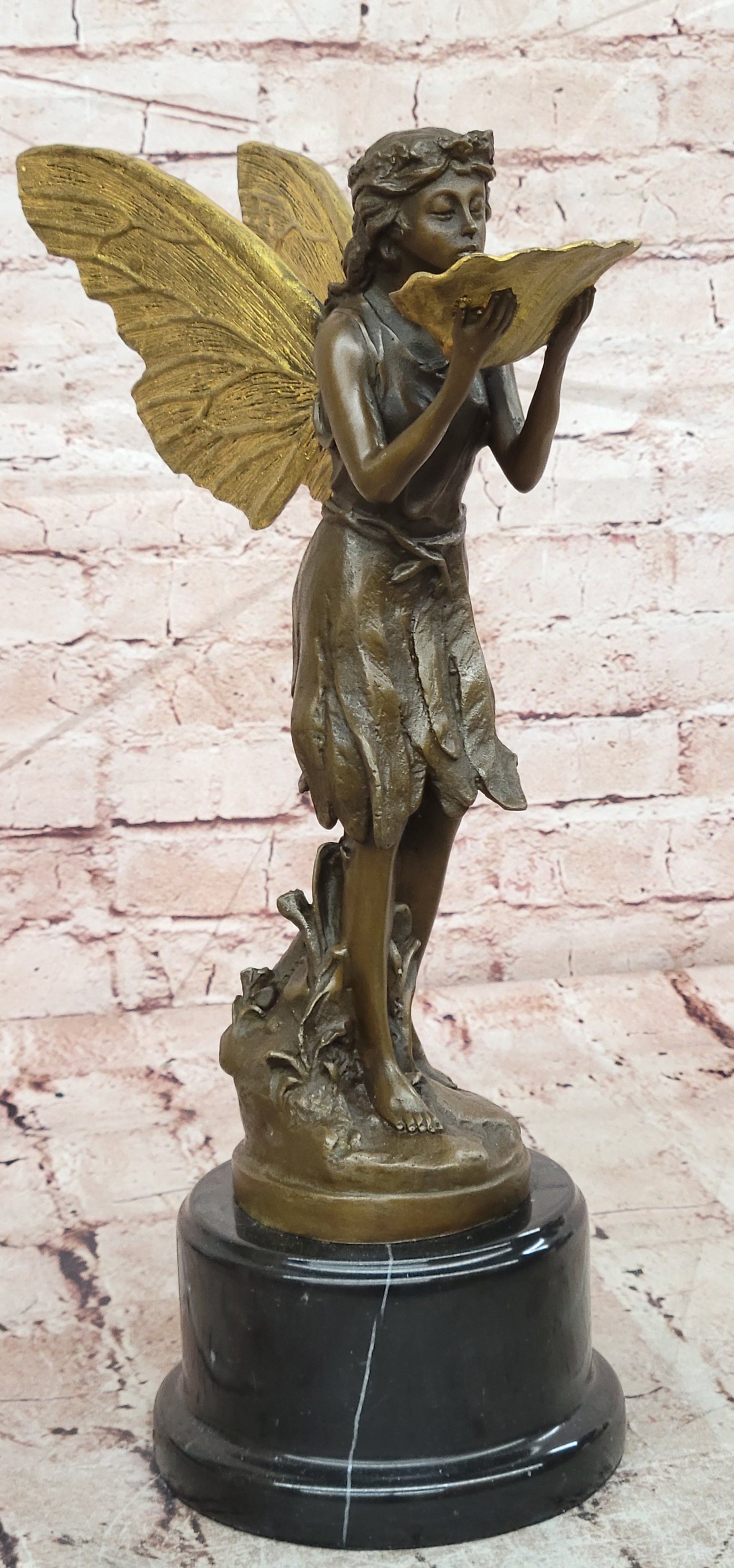 Gorgeous Large Bronze Metal Garden Fairy Statue Home Decor Gilt Sculpture Golden