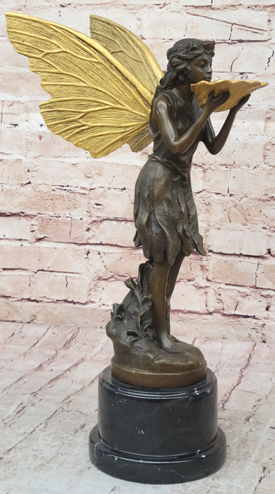 Gorgeous Large Bronze Metal Garden Fairy Statue Home Decor Gilt Sculpture Golden