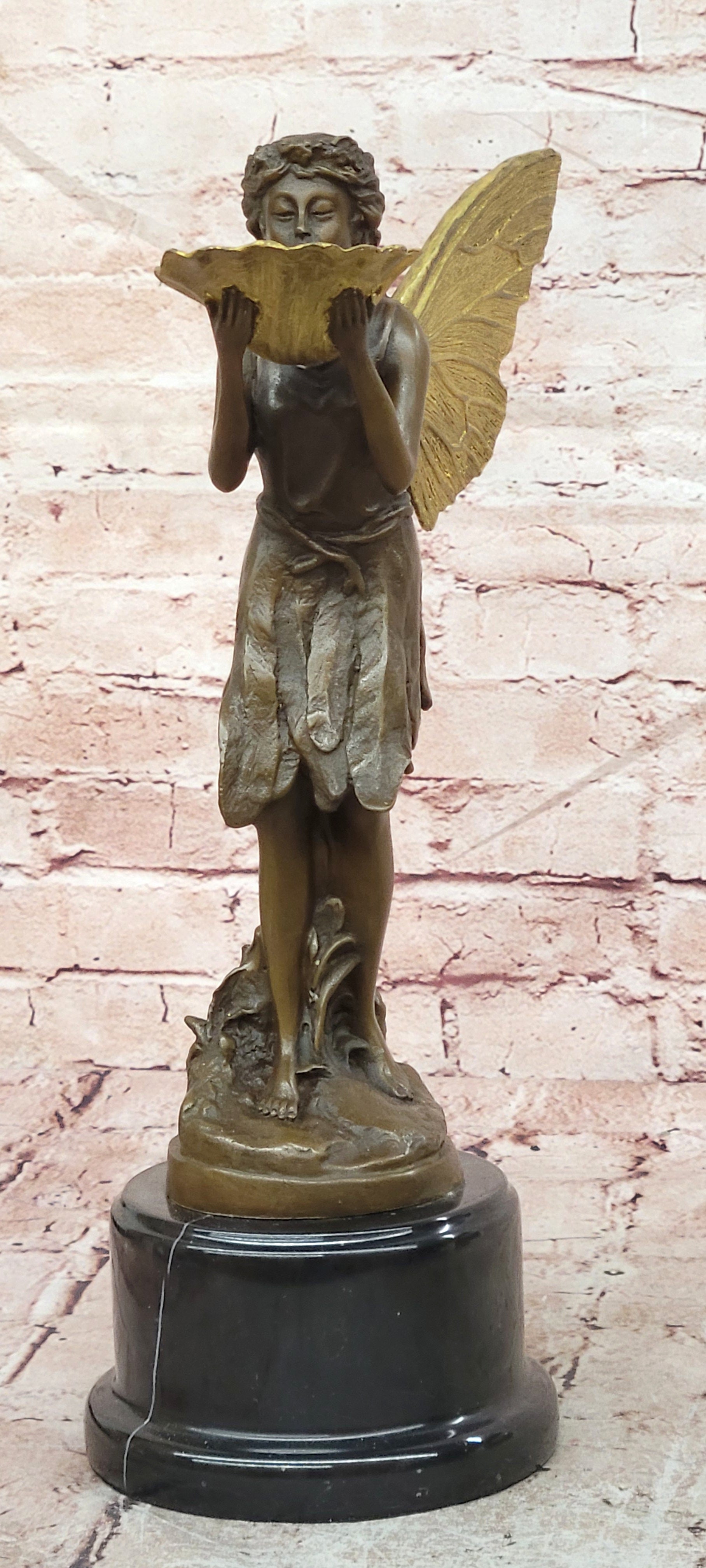 Gorgeous Large Bronze Metal Garden Fairy Statue Home Decor Gilt Sculpture Golden