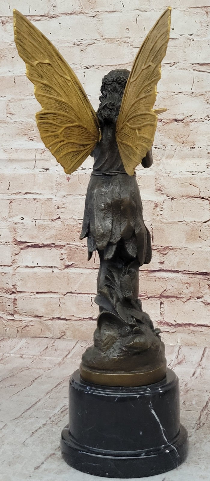 Gorgeous Large Bronze Metal Garden Fairy Statue Home Decor Gilt Sculpture Golden