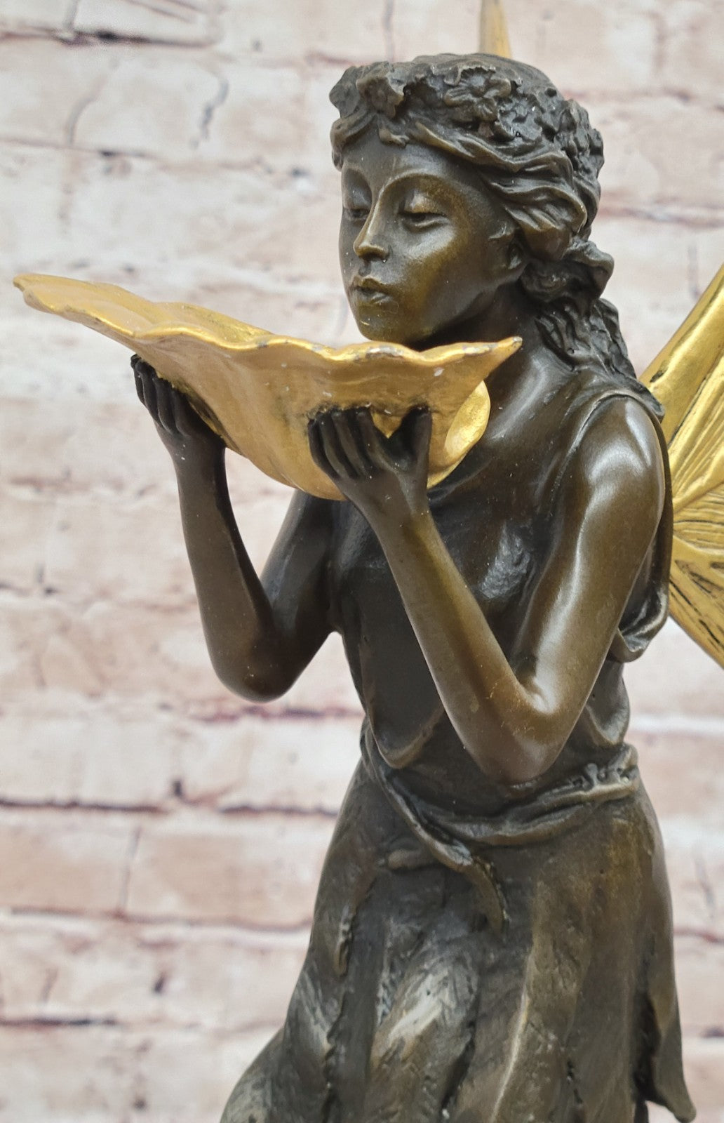 Gorgeous Large Bronze Metal Garden Fairy Statue Home Decor Gilt Sculpture Golden
