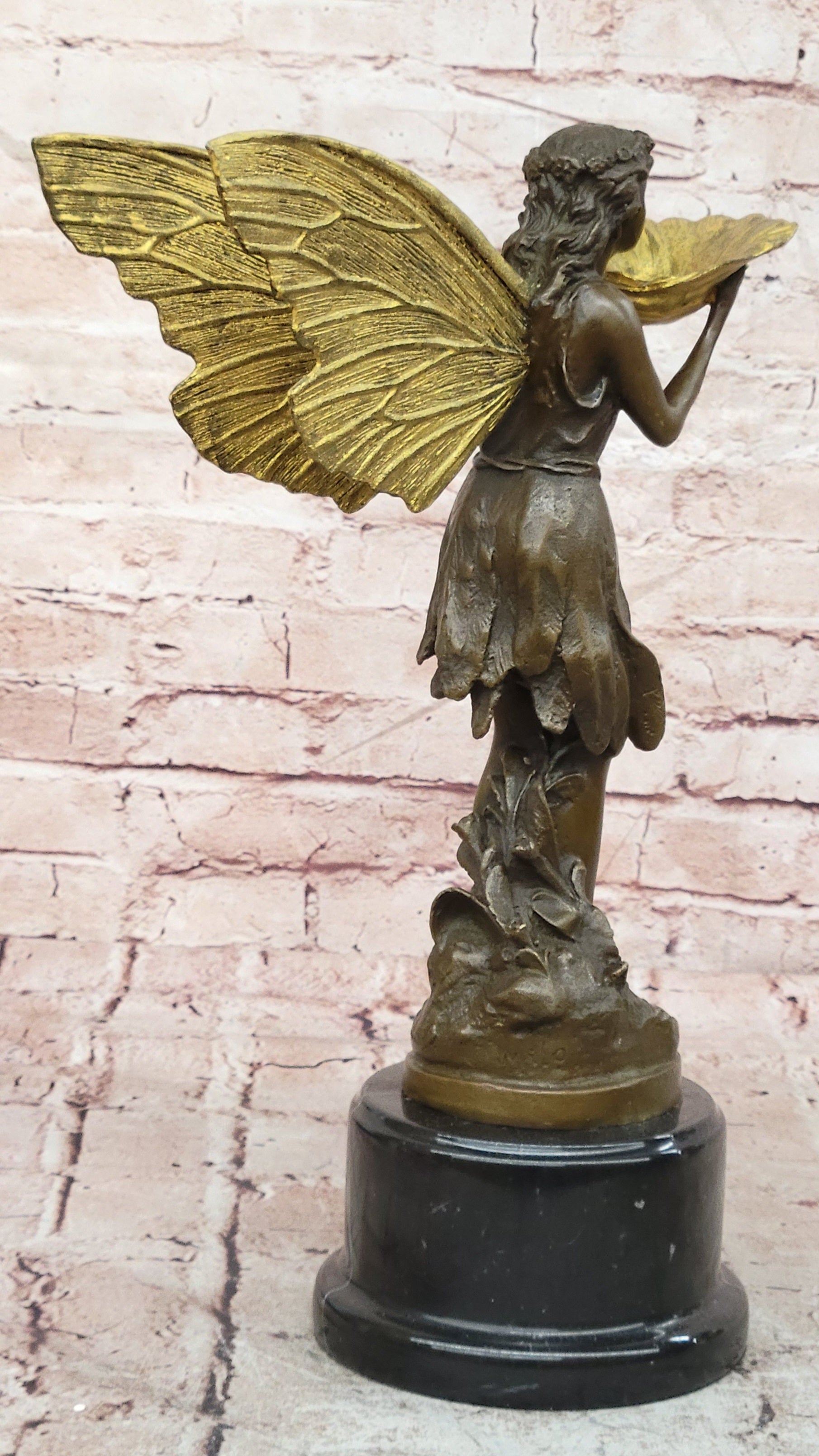 Gorgeous Large Bronze Metal Garden Fairy Statue Home Decor Gilt Sculpture Golden