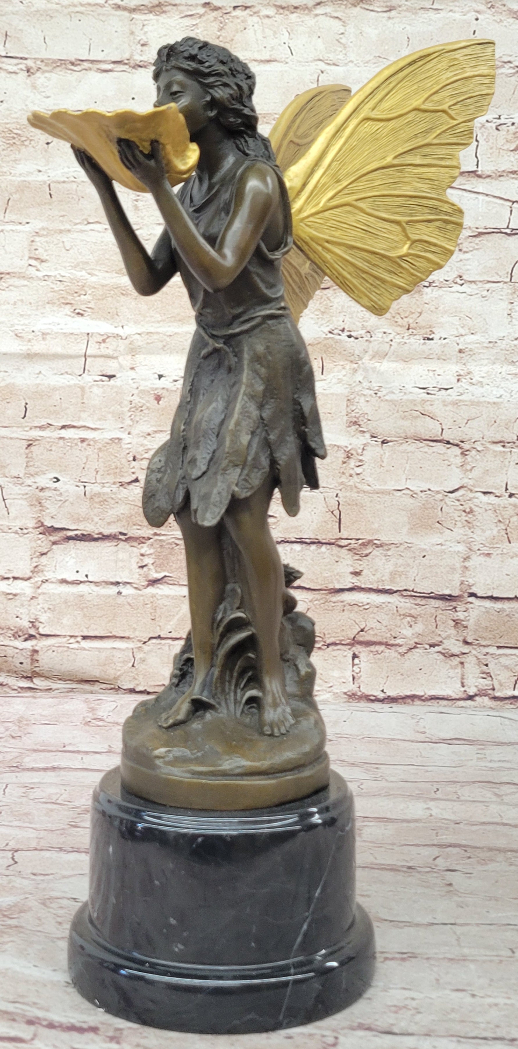 Gorgeous Large Bronze Metal Garden Fairy Statue Home Decor Gilt Sculpture Golden