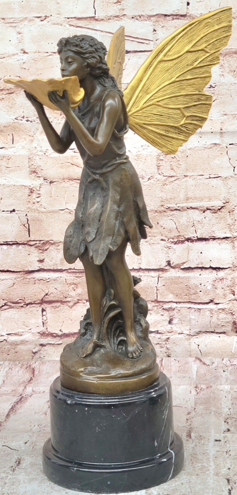 Gorgeous Large Bronze Metal Garden Fairy Statue Home Decor Gilt Sculpture Golden