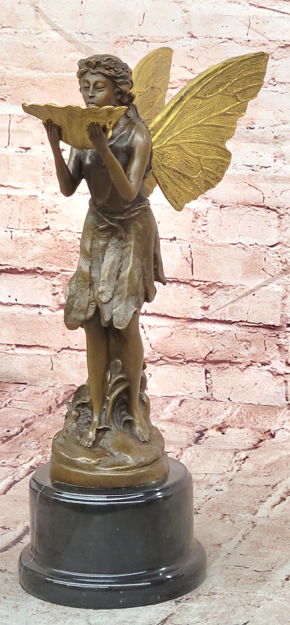 Gorgeous Large Bronze Metal Garden Fairy Statue Home Decor Gilt Sculpture Golden