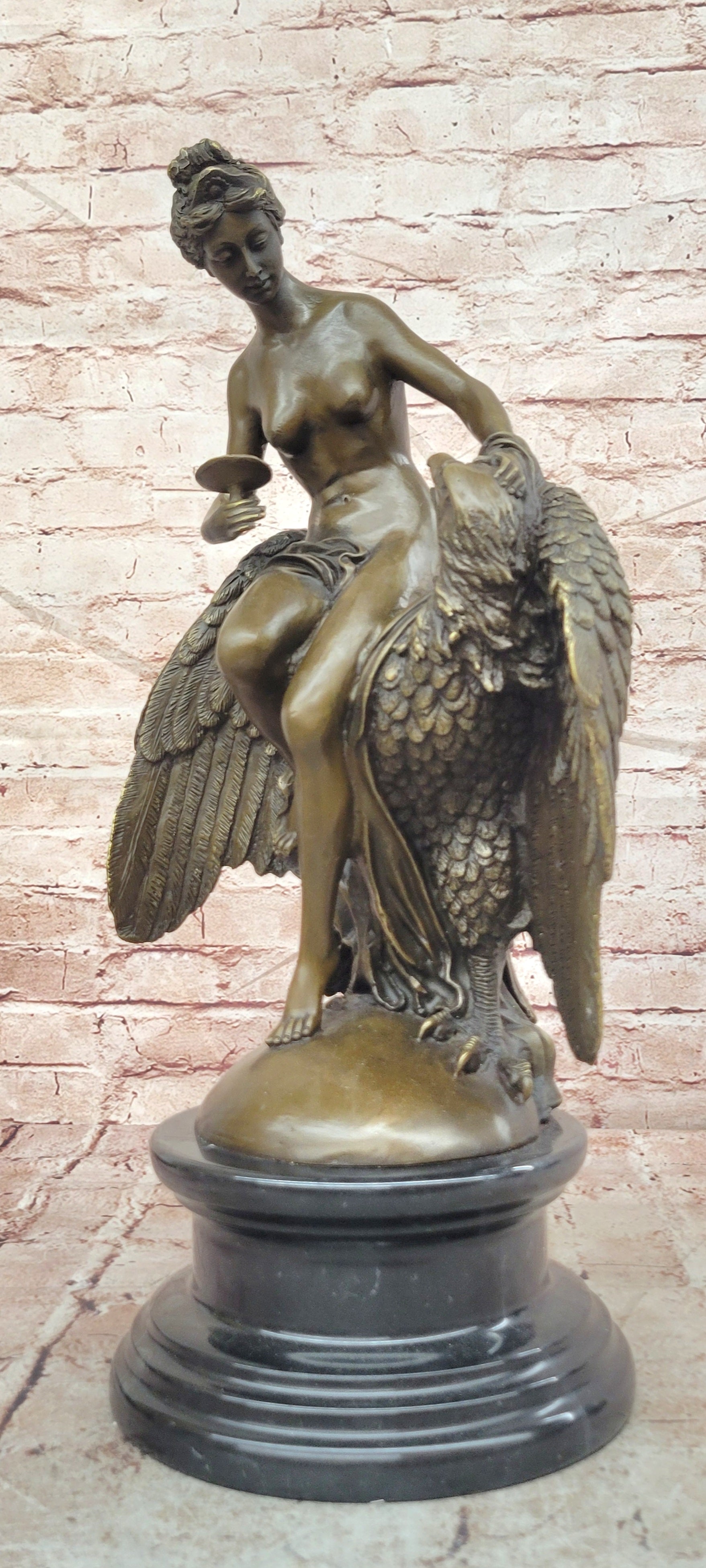 Handmade Elegance: Buhot`s Heber with Eagle - Nude Bronze Sculpture Decor