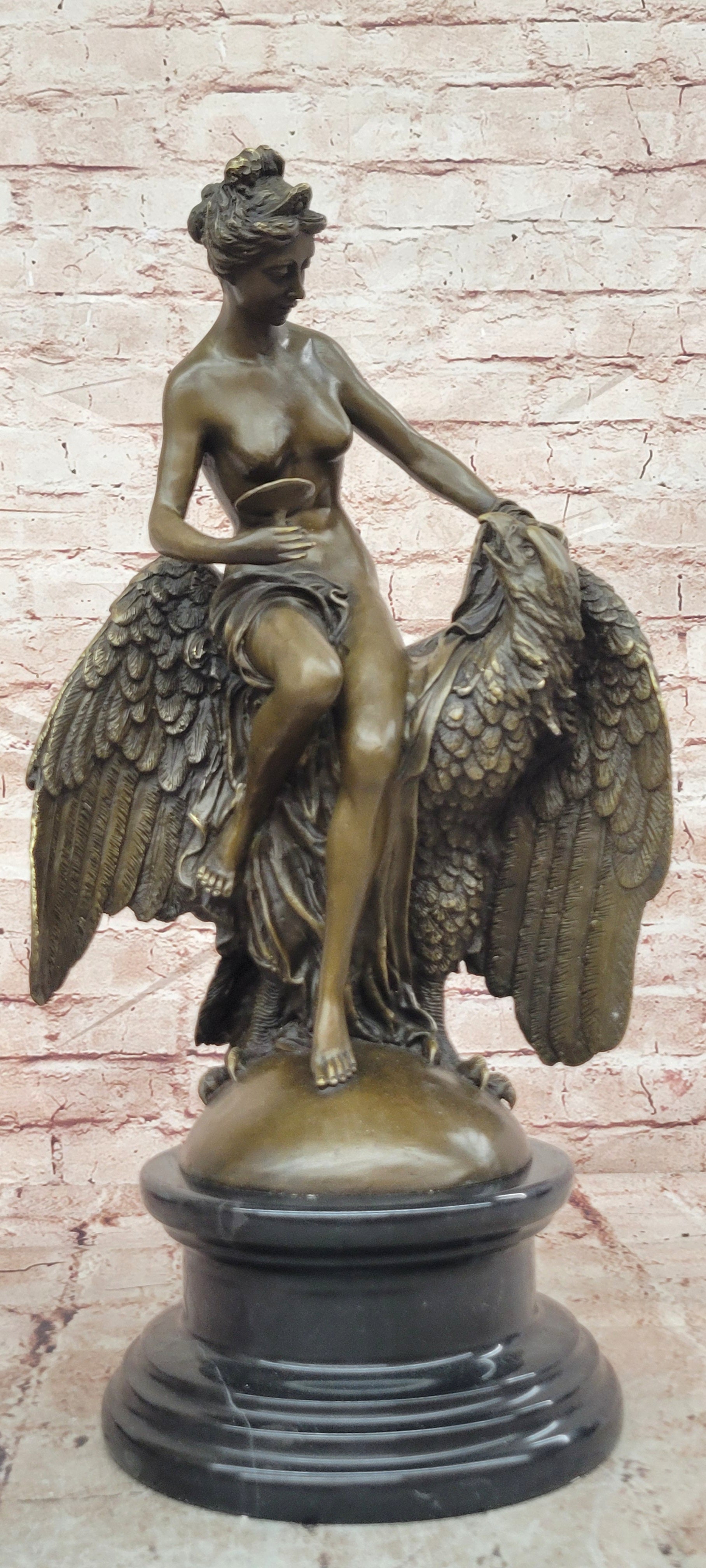 Handmade Elegance: Buhot`s Heber with Eagle - Nude Bronze Sculpture Decor