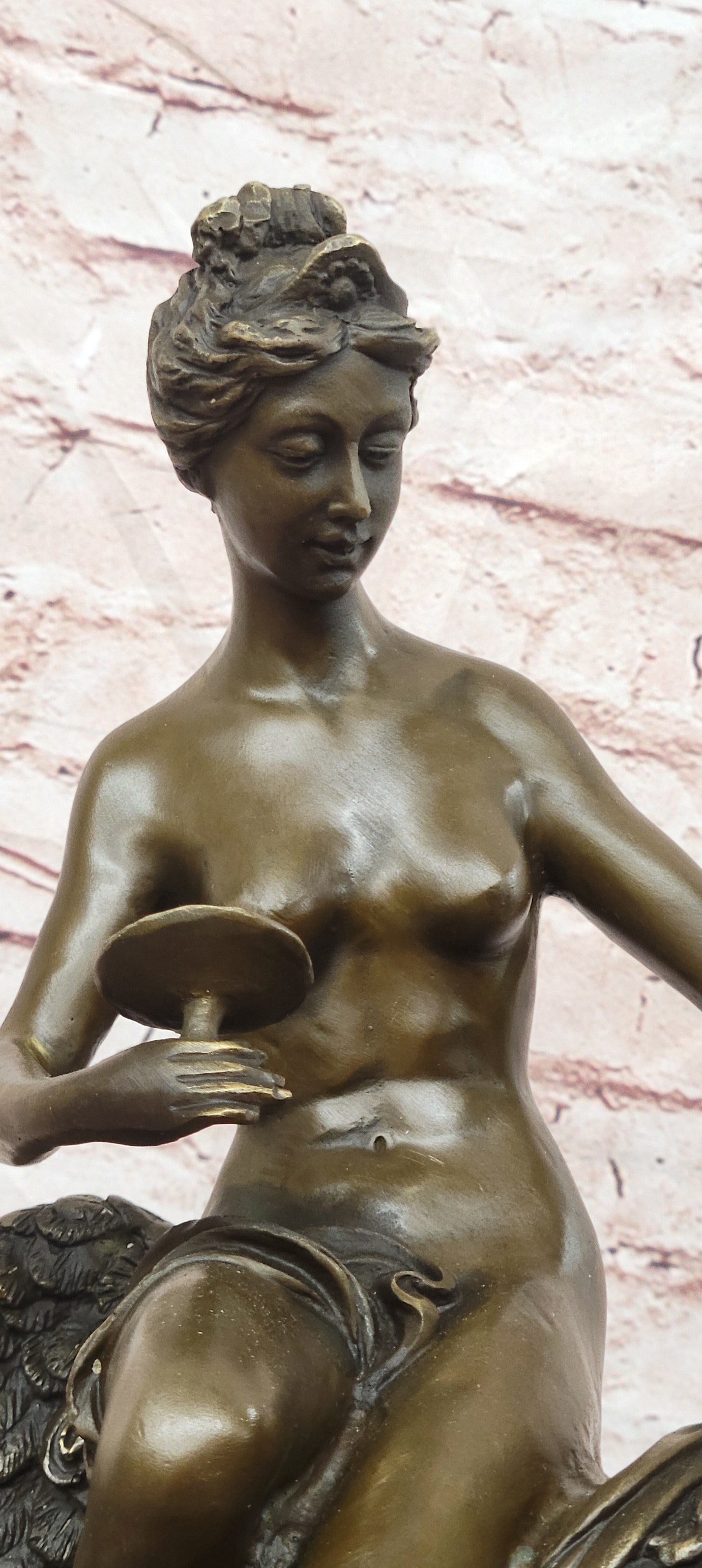 Handmade Elegance: Buhot`s Heber with Eagle - Nude Bronze Sculpture Decor
