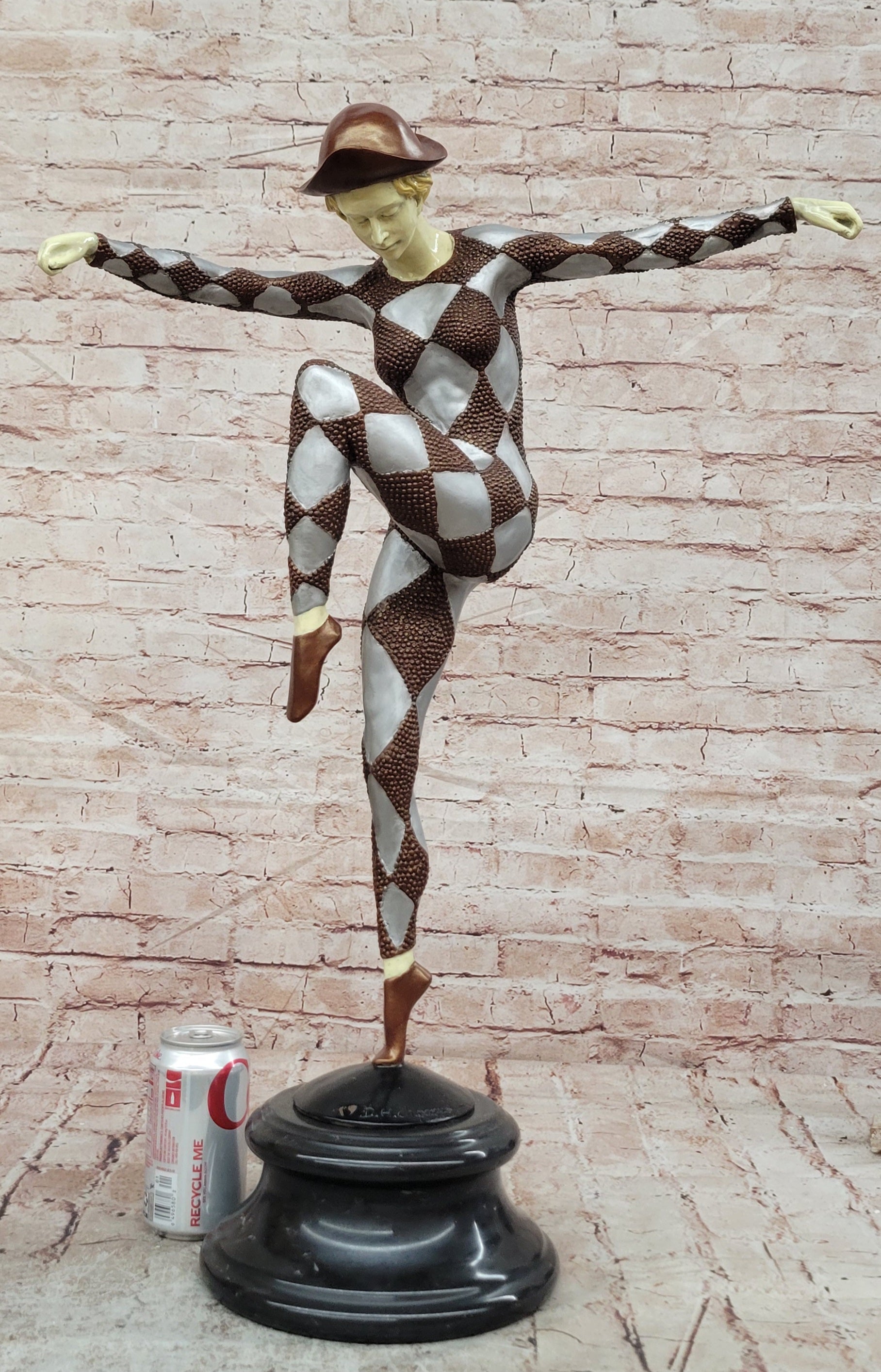 Cold Painted Bronze Harlequin Sculpture Extra Large Art Deco Collectible Statue