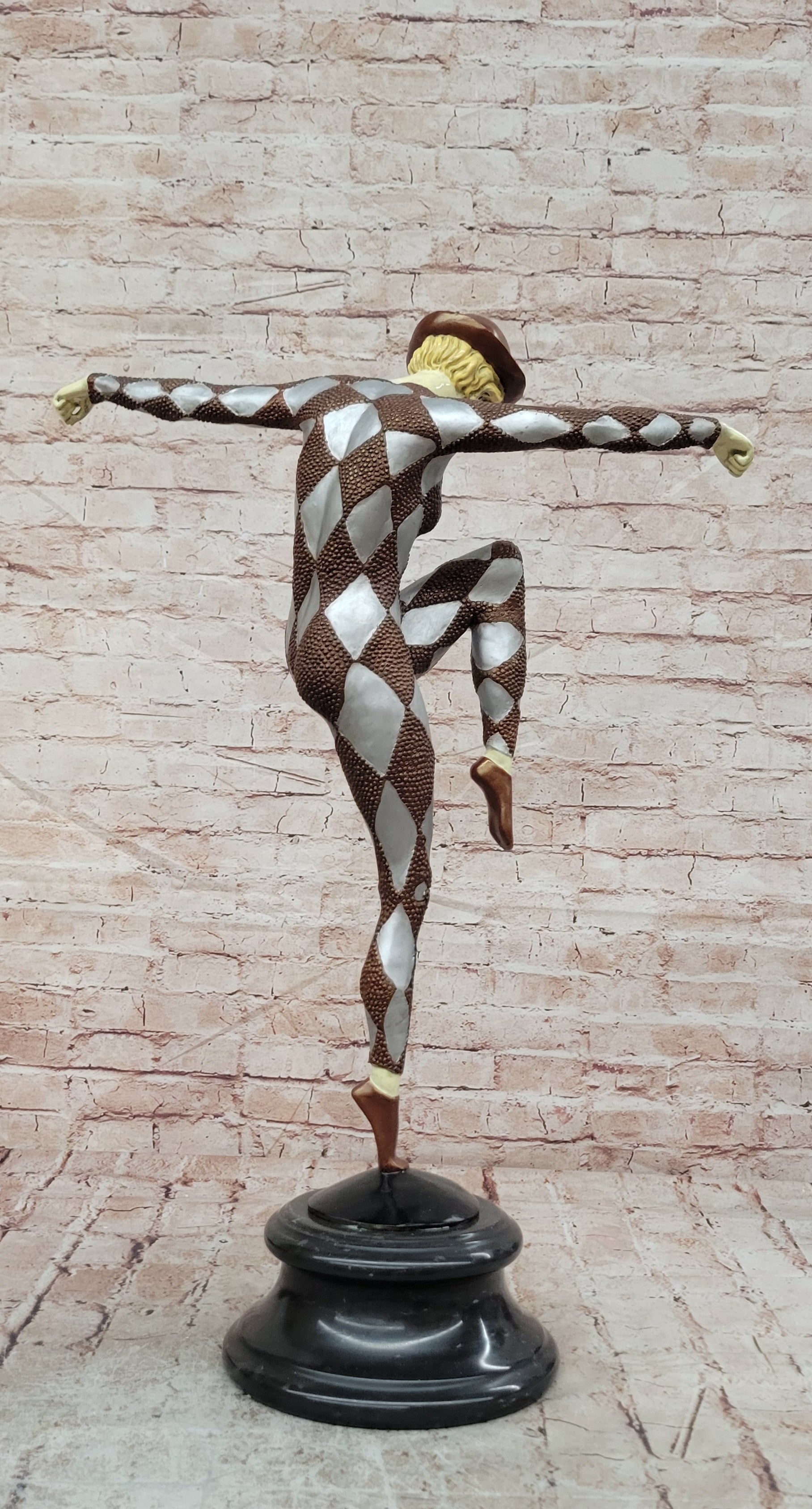 Cold Painted Bronze Harlequin Sculpture Extra Large Art Deco Collectible Statue