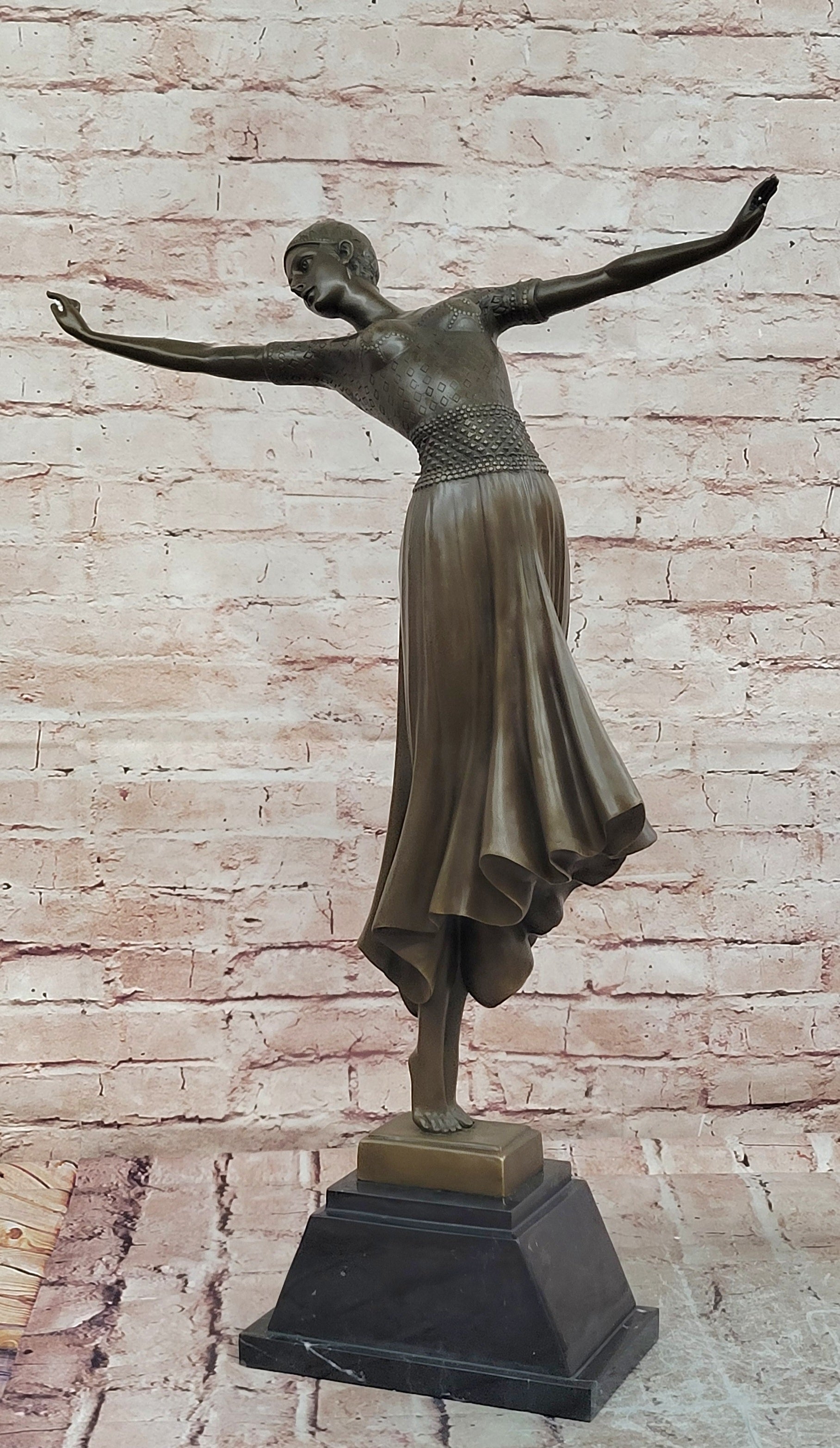 ART DECO BRONZE STATUE CHIPARUS ANTINEA SIGNED FIGURE HOT CAST LADY FIGURINE