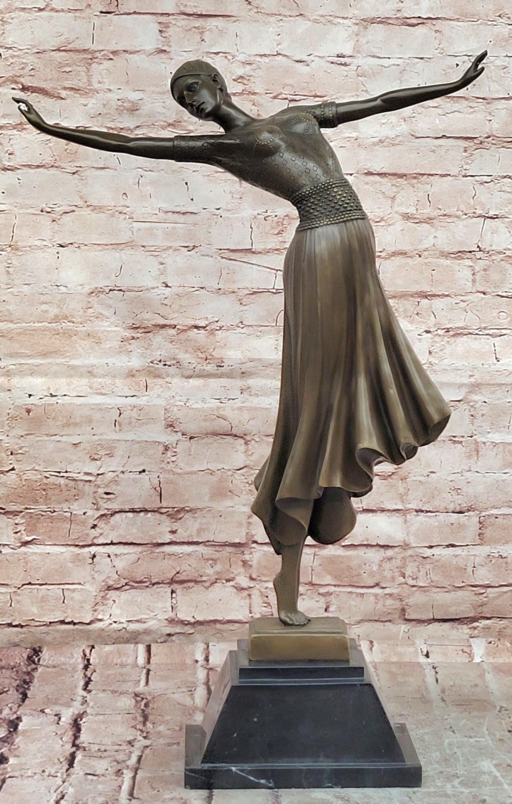 ART DECO BRONZE STATUE CHIPARUS ANTINEA SIGNED FIGURE HOT CAST LADY FIGURINE