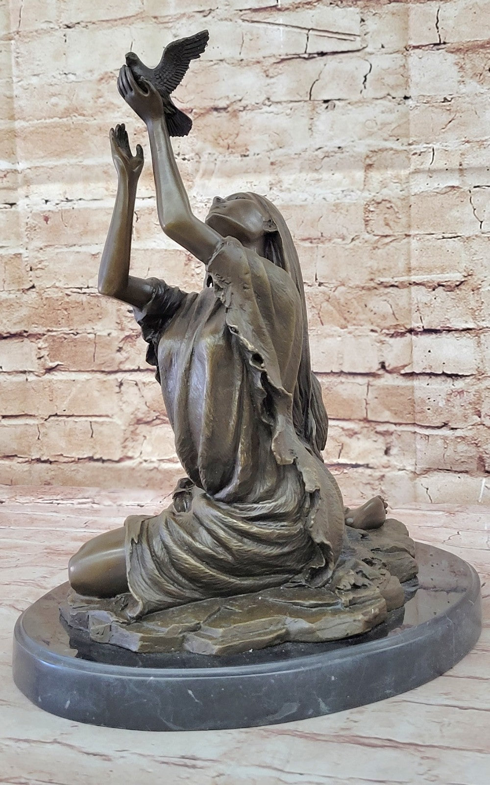 Collectible Native American Woman Bronze Statue with Bird by Milo Fine Art Figurine