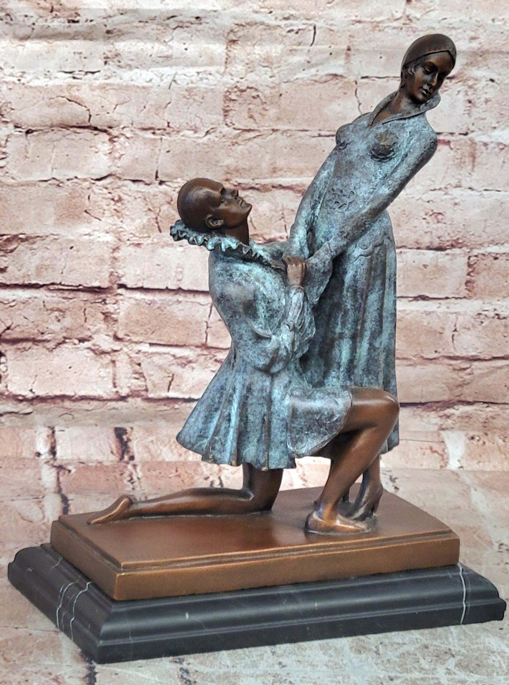 Art Deco Bronze Couple Sculpture After Chiparus Signed Romantic Statue Art