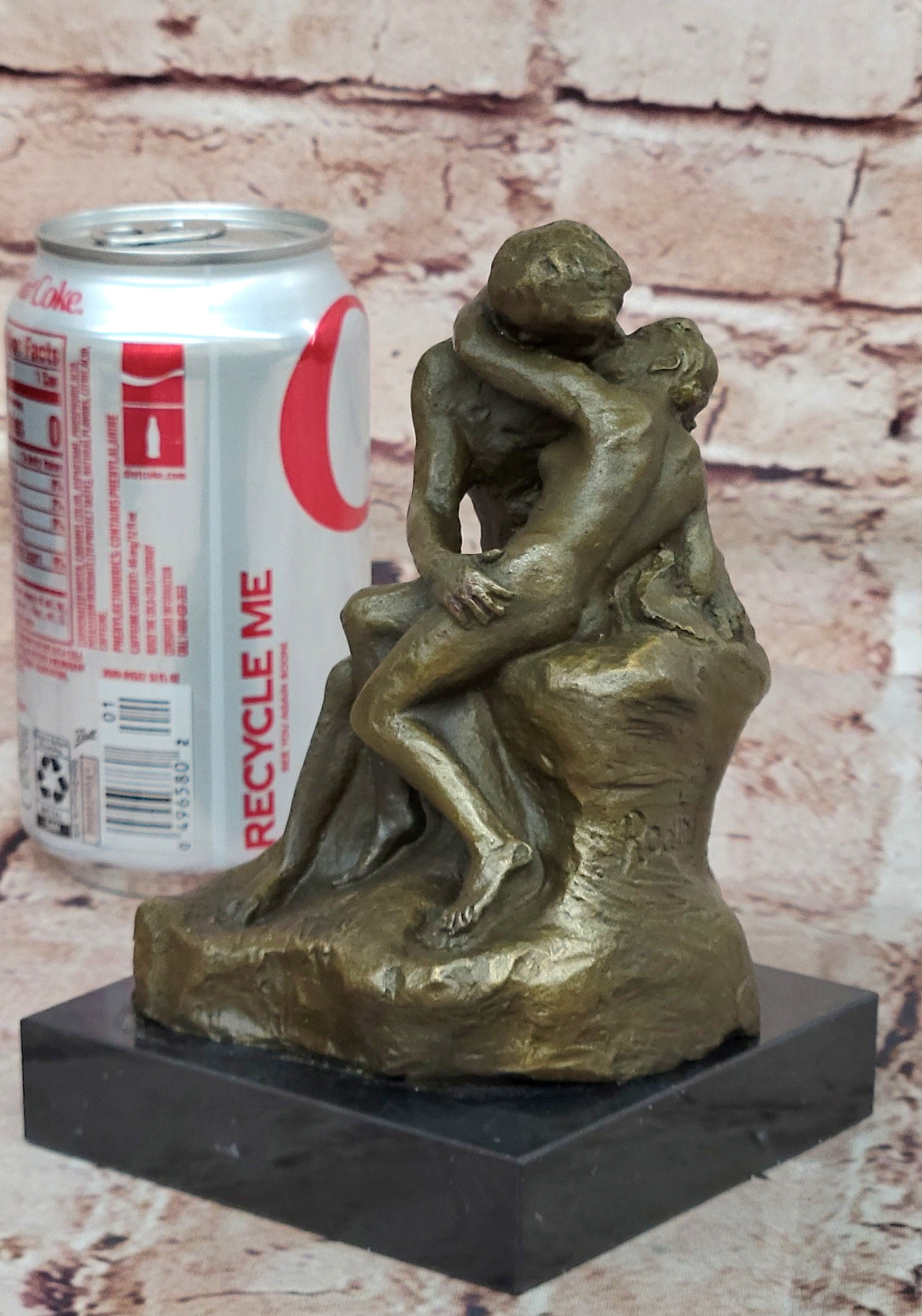 SIGNED BRONZE SCULPTURE FRENCH RODIN "THE KISS" CLASSIC STATUE ON MARBLE HOTCAST