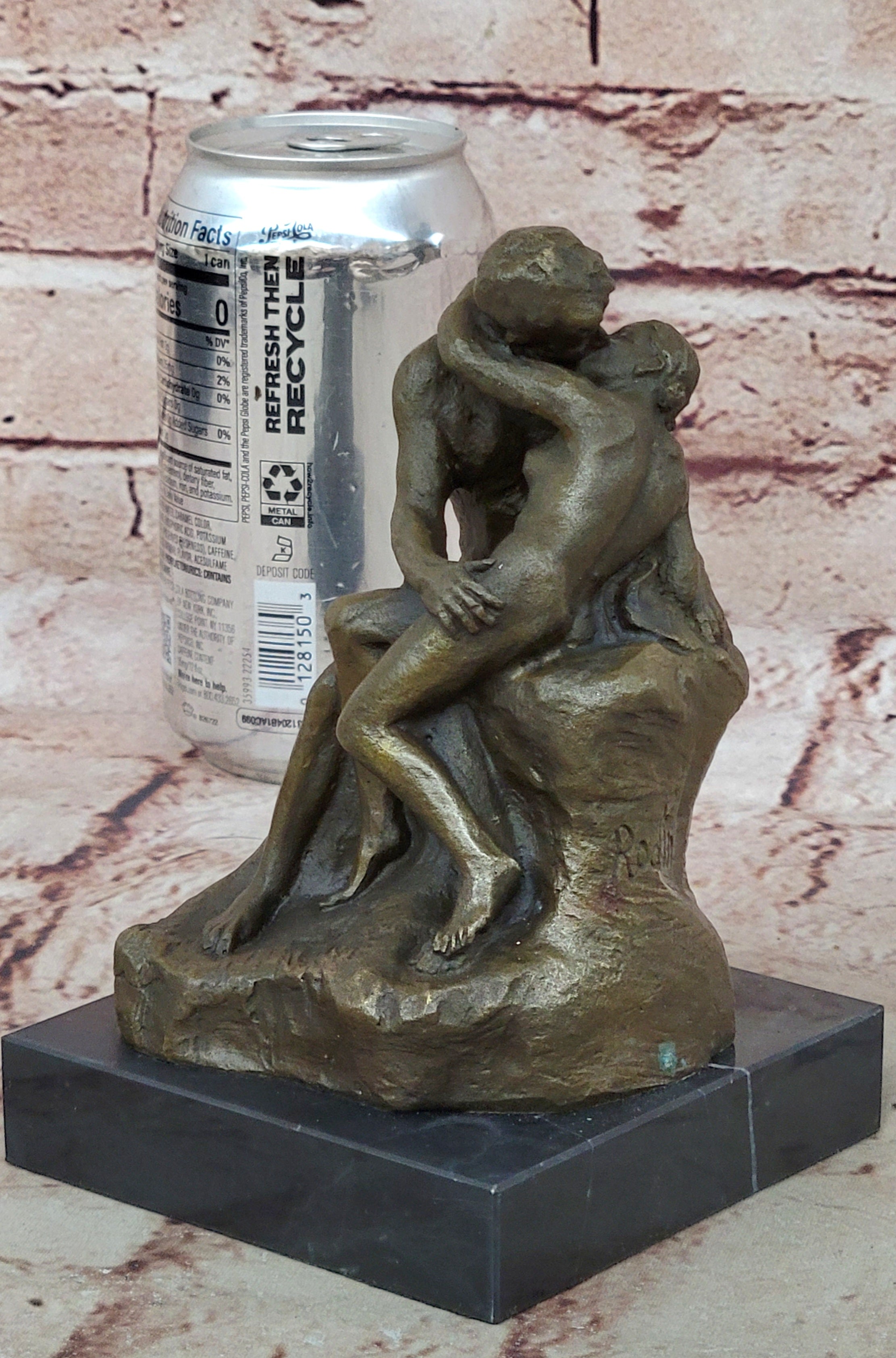 SIGNED BRONZE SCULPTURE FRENCH RODIN "THE KISS" CLASSIC STATUE ON MARBLE HOTCAST