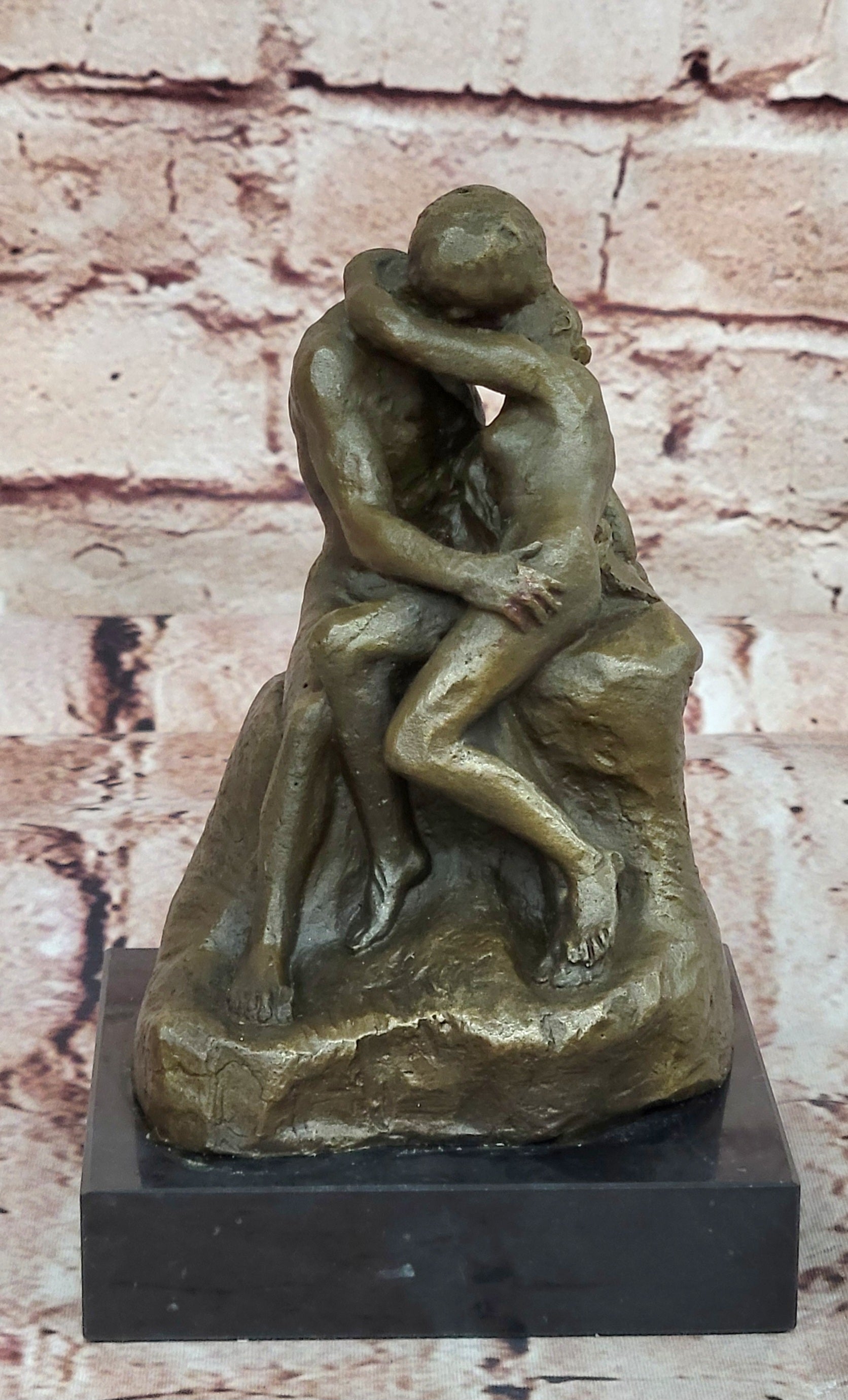 SIGNED BRONZE SCULPTURE FRENCH RODIN "THE KISS" CLASSIC STATUE ON MARBLE HOTCAST