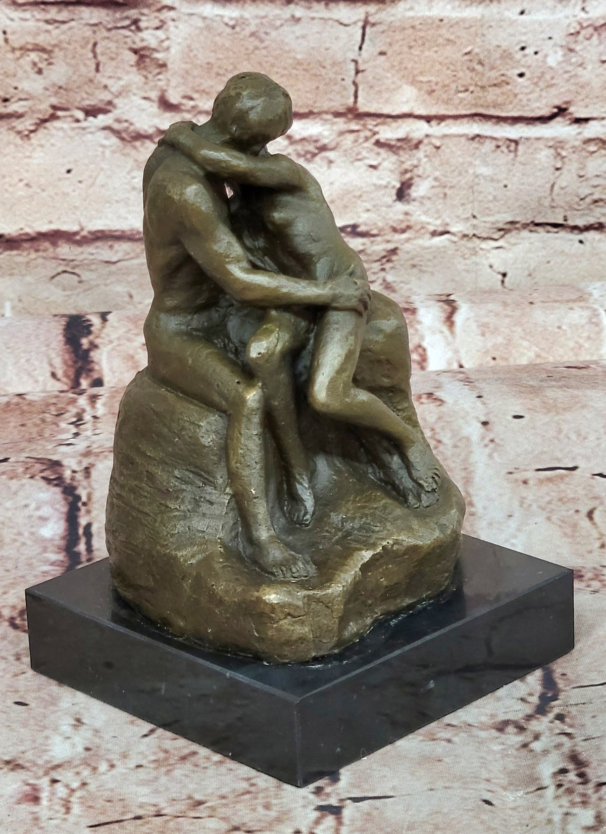 SIGNED BRONZE SCULPTURE FRENCH RODIN "THE KISS" CLASSIC STATUE ON MARBLE HOTCAST