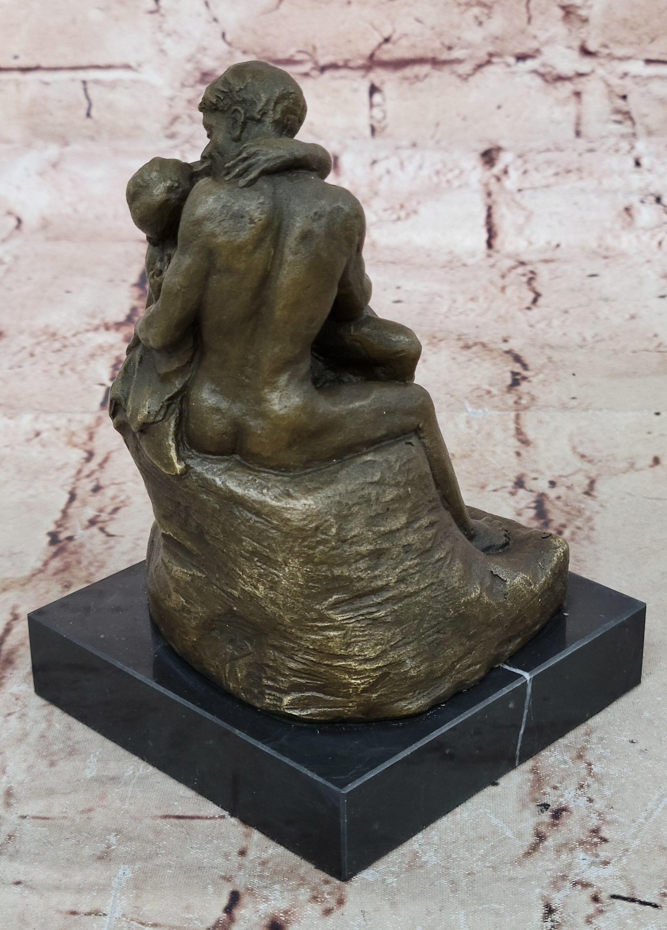 SIGNED BRONZE SCULPTURE FRENCH RODIN "THE KISS" CLASSIC STATUE ON MARBLE HOTCAST