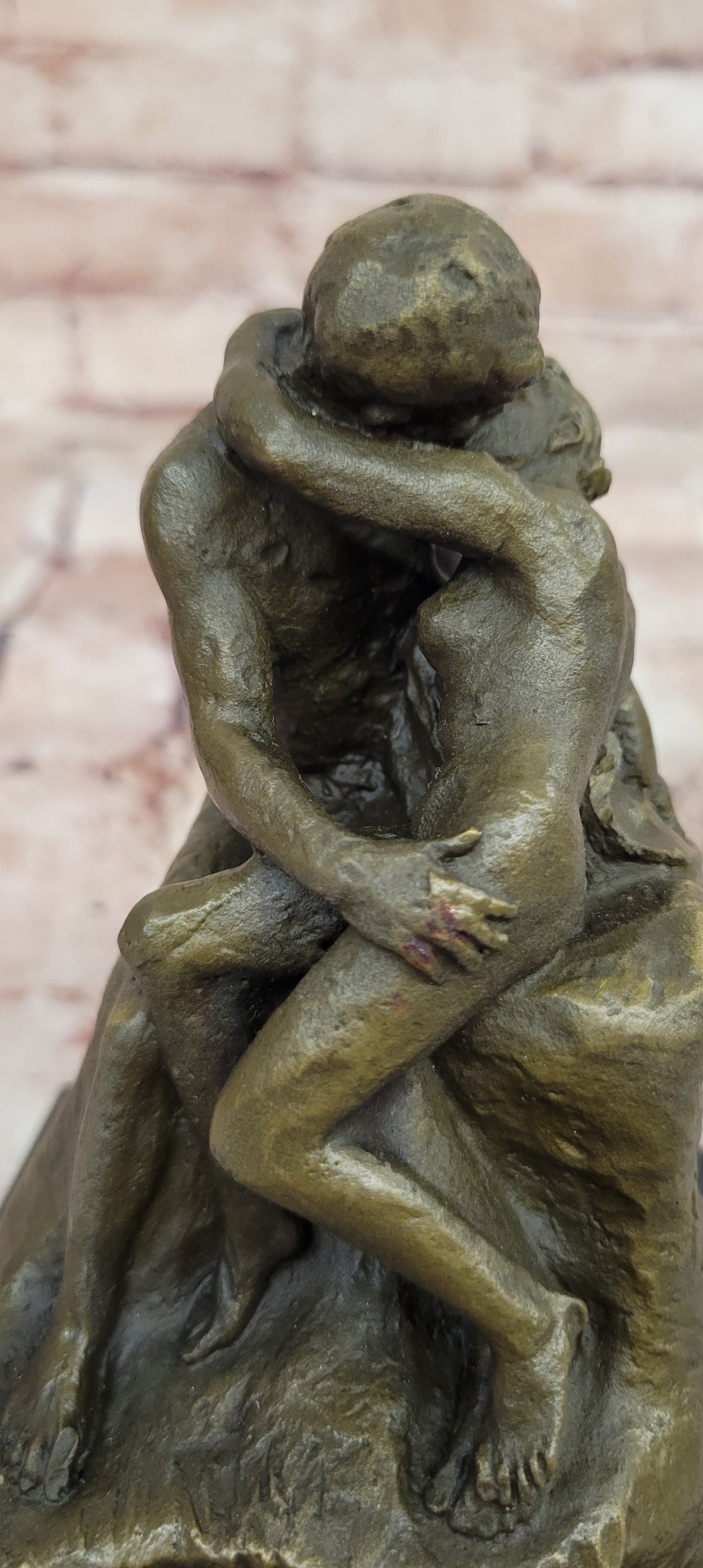 SIGNED BRONZE SCULPTURE FRENCH RODIN "THE KISS" CLASSIC STATUE ON MARBLE HOTCAST