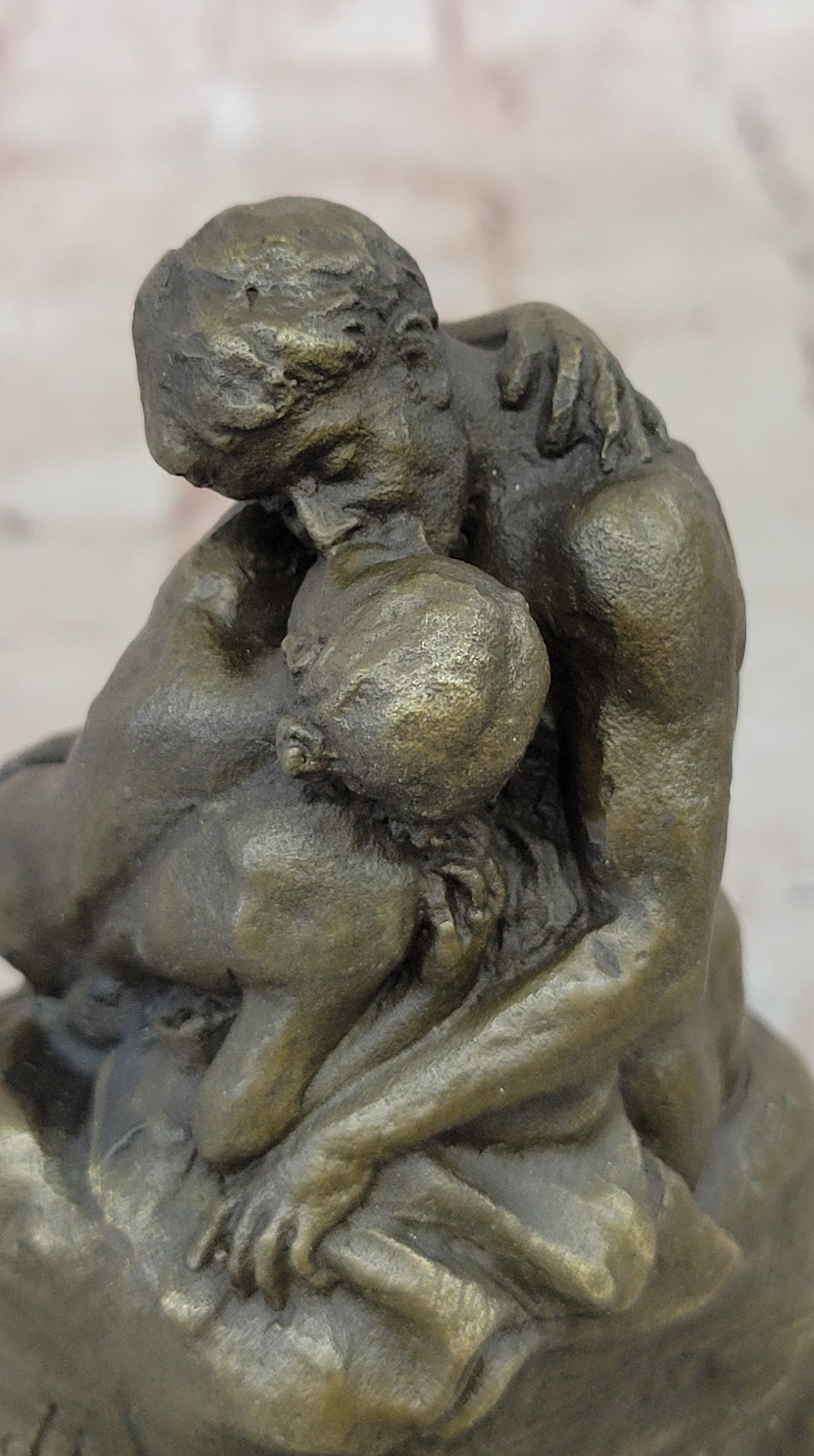 SIGNED BRONZE SCULPTURE FRENCH RODIN "THE KISS" CLASSIC STATUE ON MARBLE HOTCAST