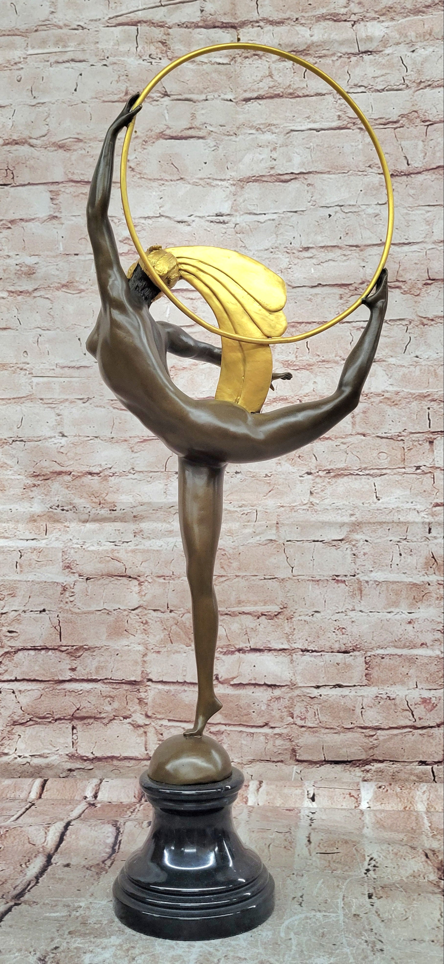 Art Deco Hoop Dancer Bronze Statue Signed Morante Fine Art Sculpture