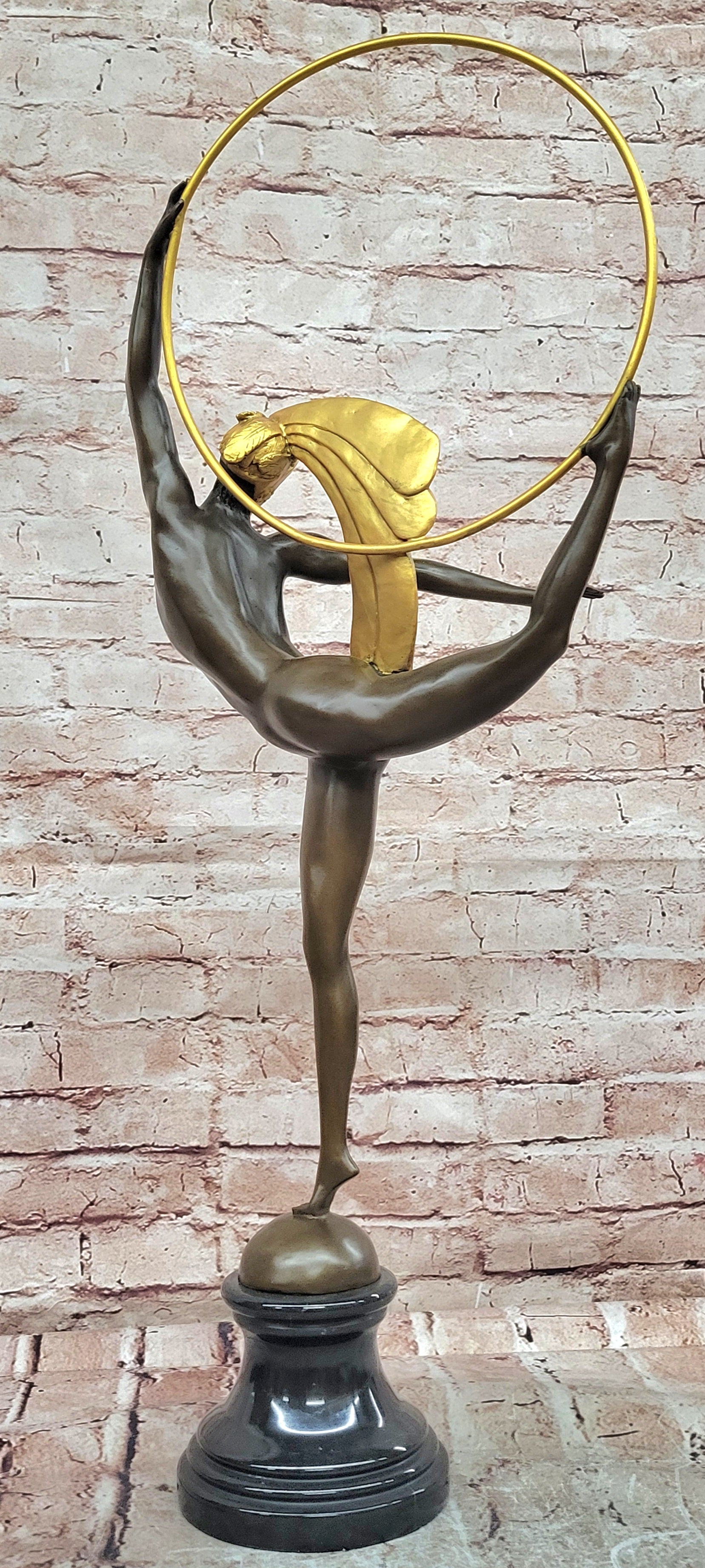 Art Deco Hoop Dancer Bronze Statue Signed Morante Fine Art Sculpture