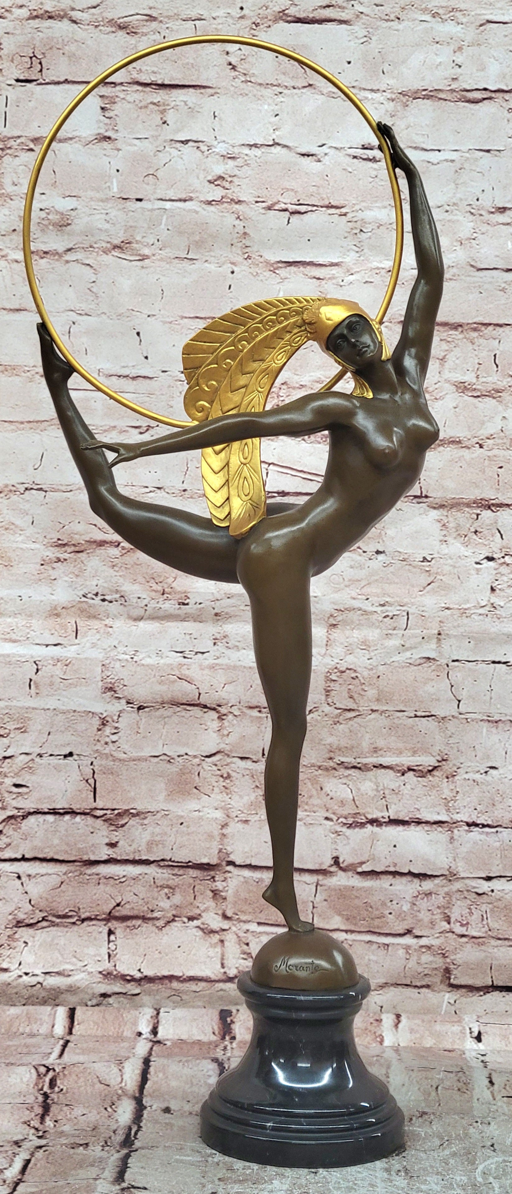 Art Deco Hoop Dancer Bronze Statue Signed Morante Fine Art Sculpture