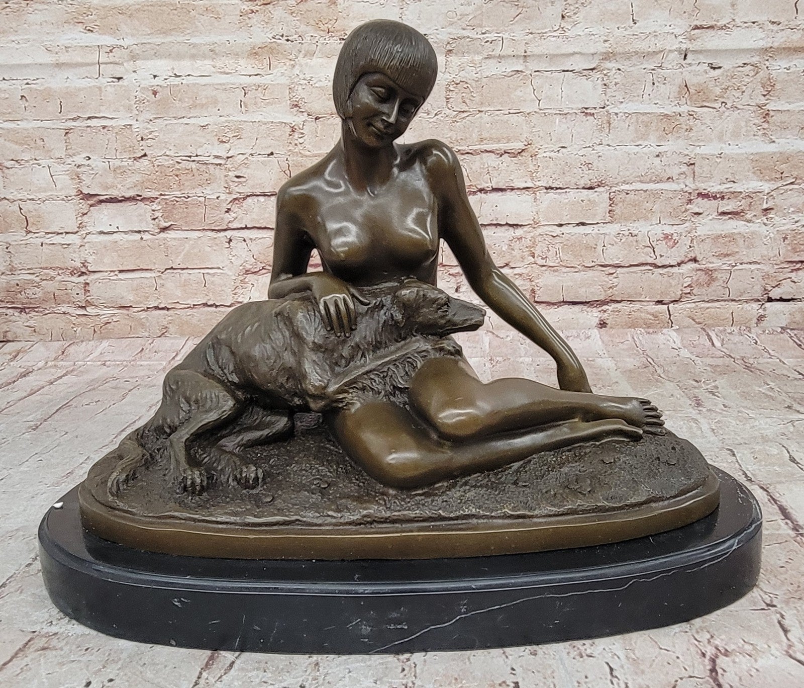Armand Godard Nude Lady & Borzoi Dog Sculpture: Fine Art Museum Quality