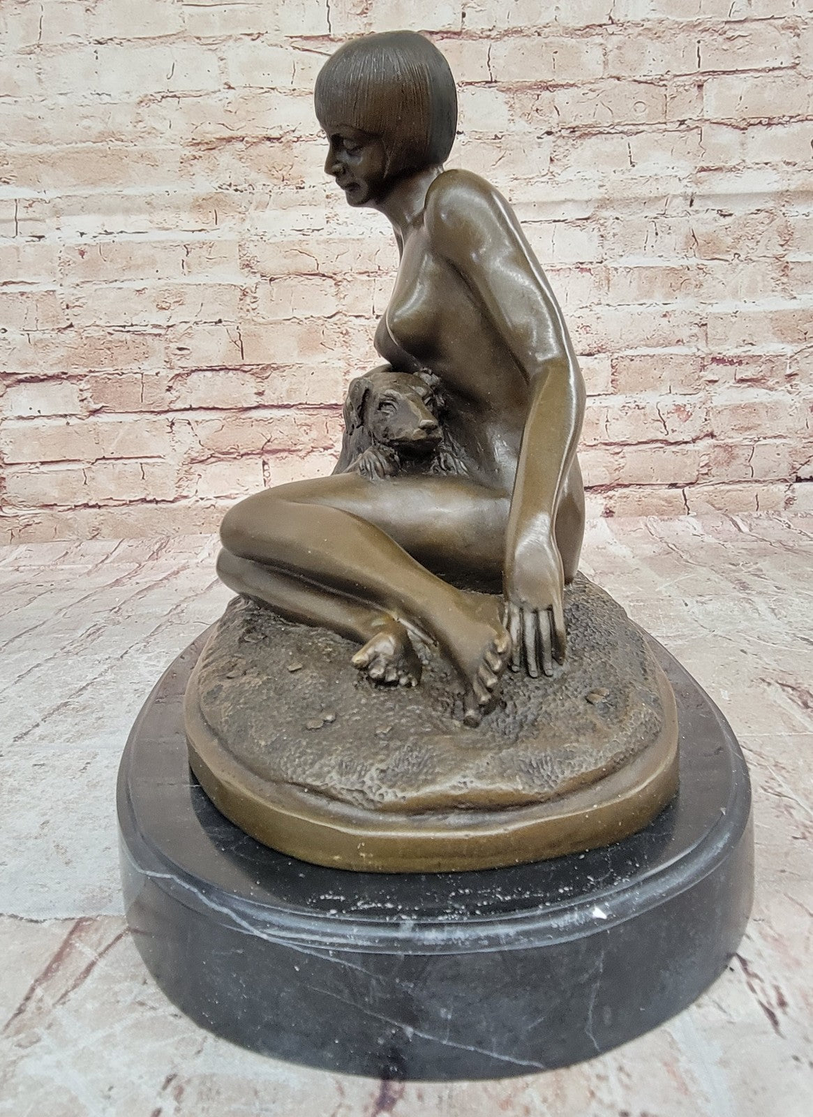 Armand Godard Nude Lady & Borzoi Dog Sculpture: Fine Art Museum Quality