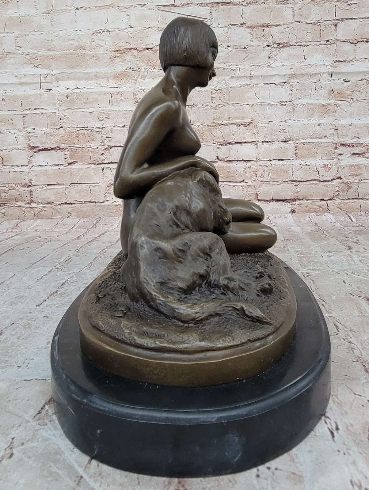 Armand Godard Nude Lady & Borzoi Dog Sculpture: Fine Art Museum Quality