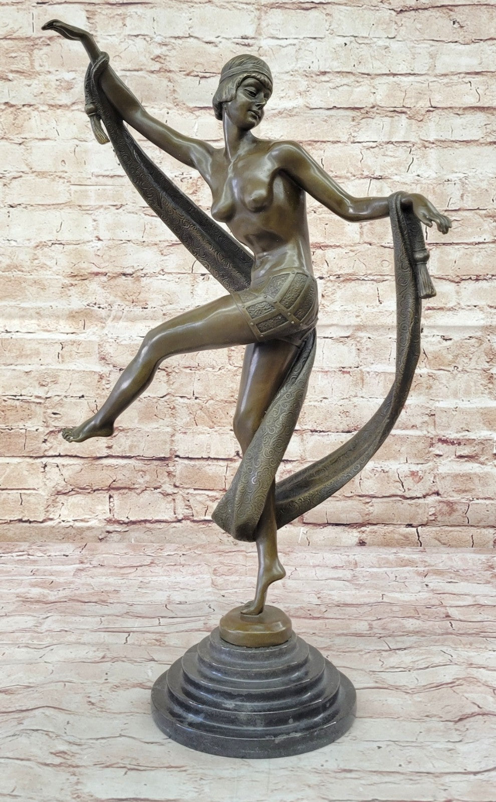 SIGNED NUDE NAKED DANCER BY FANNY ROZET BRONZE SCULPTURE ART NOUVEAU FIGURINE