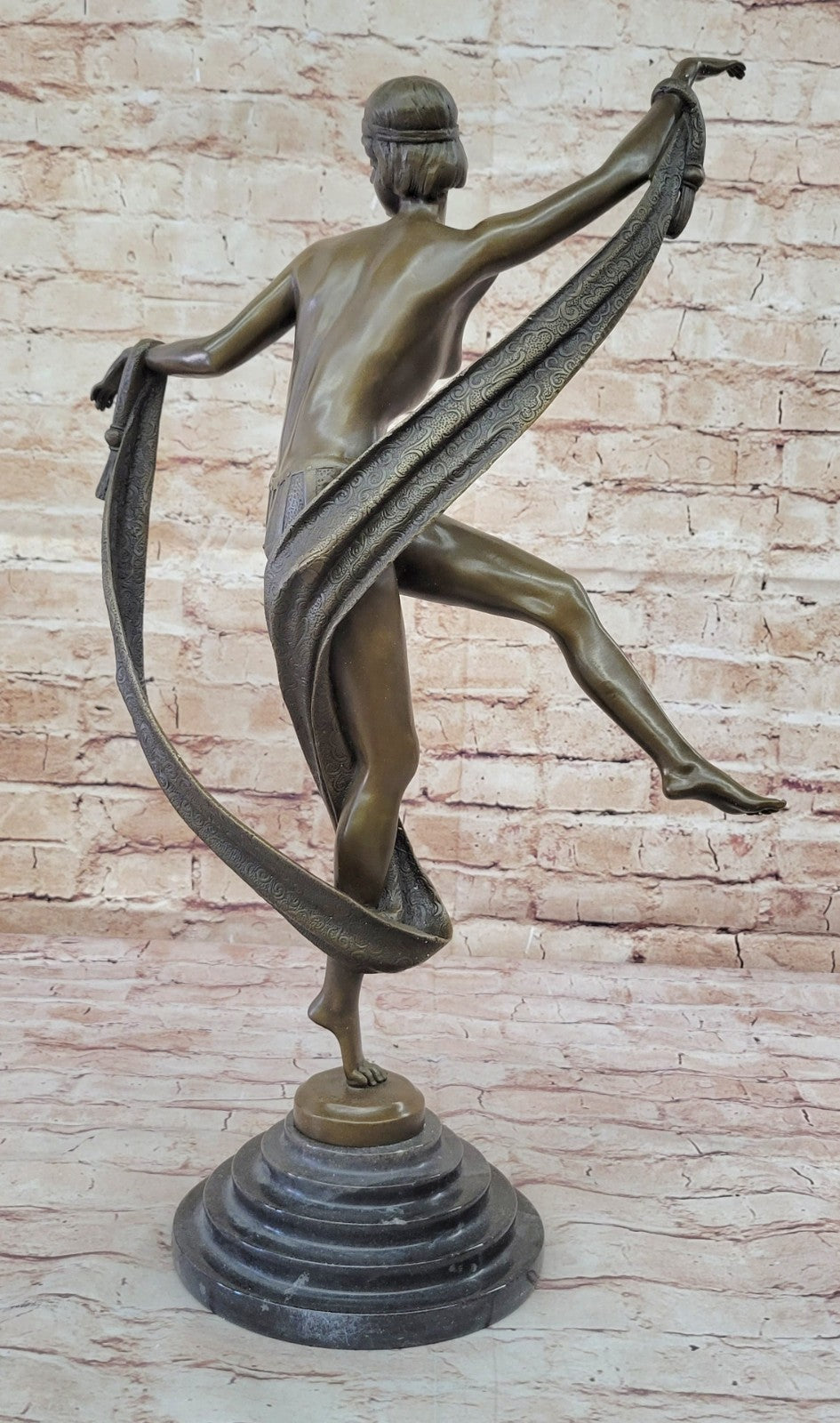 SIGNED NUDE NAKED DANCER BY FANNY ROZET BRONZE SCULPTURE ART NOUVEAU FIGURINE