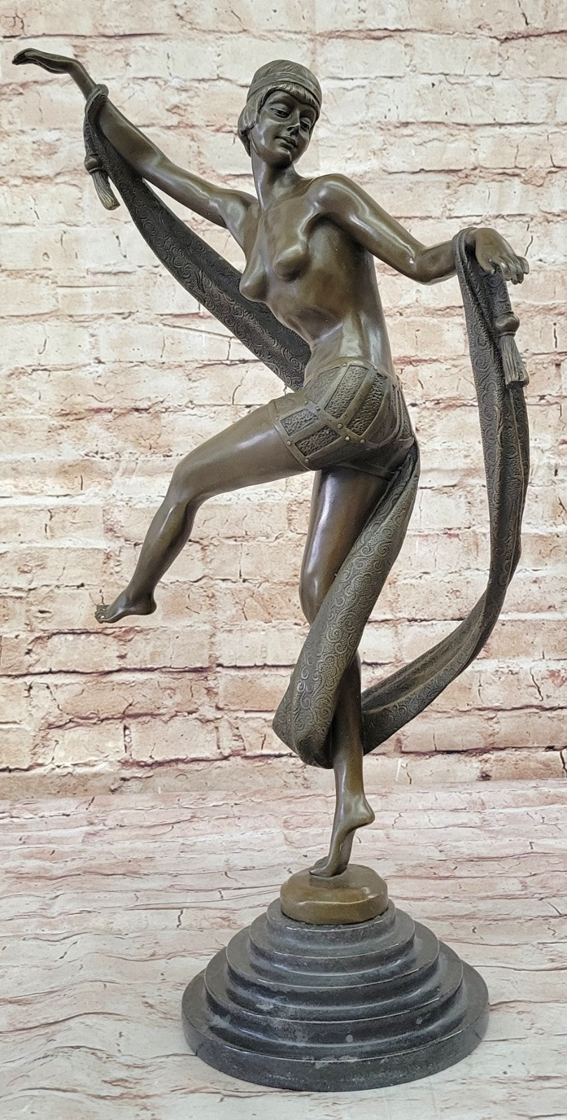 SIGNED NUDE NAKED DANCER BY FANNY ROZET BRONZE SCULPTURE ART NOUVEAU FIGURINE