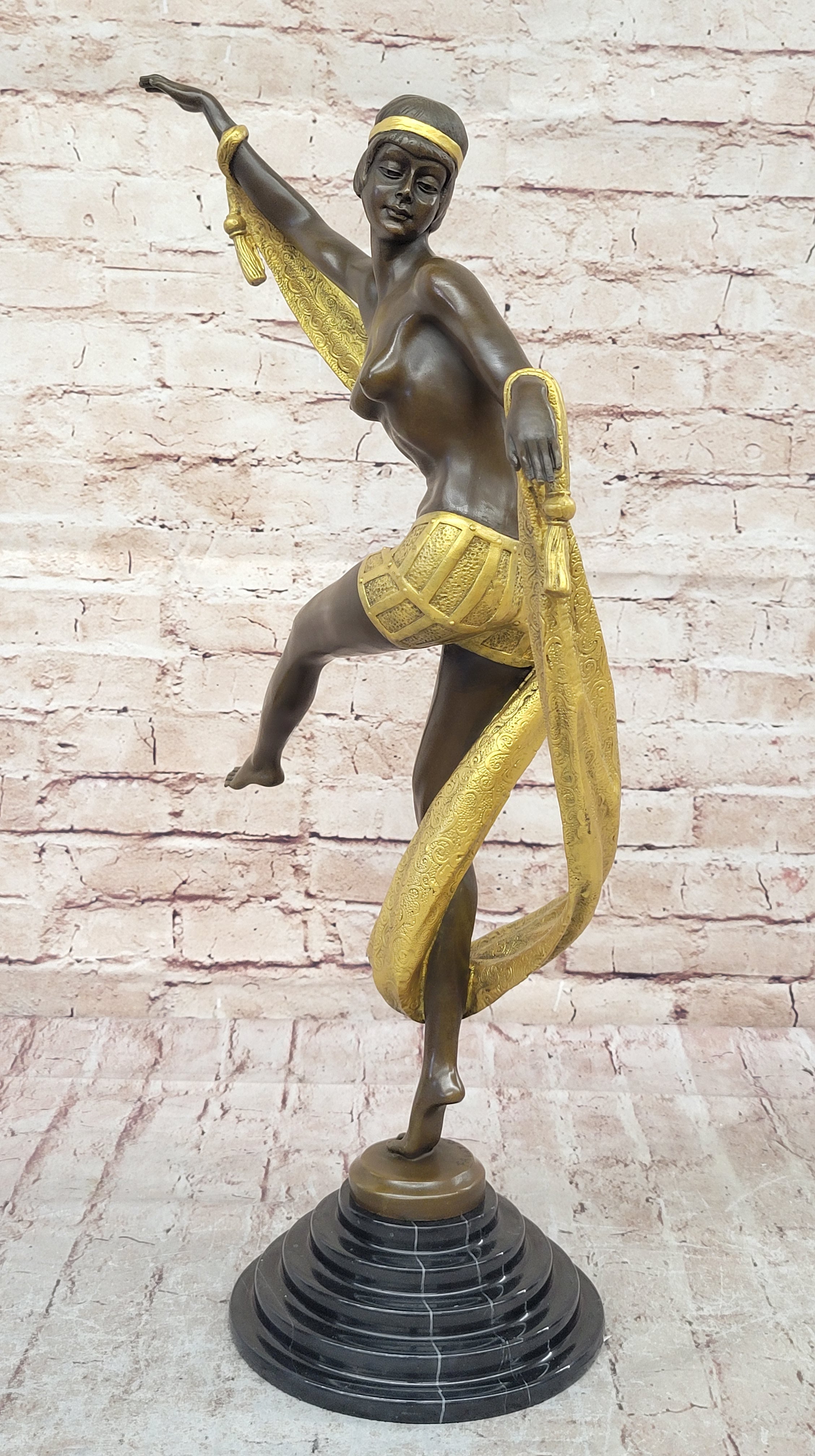 Rozet Ribbon Dancer Sculpture: 100% Real Genuine Art Nouveau Gilt Bronze Sale