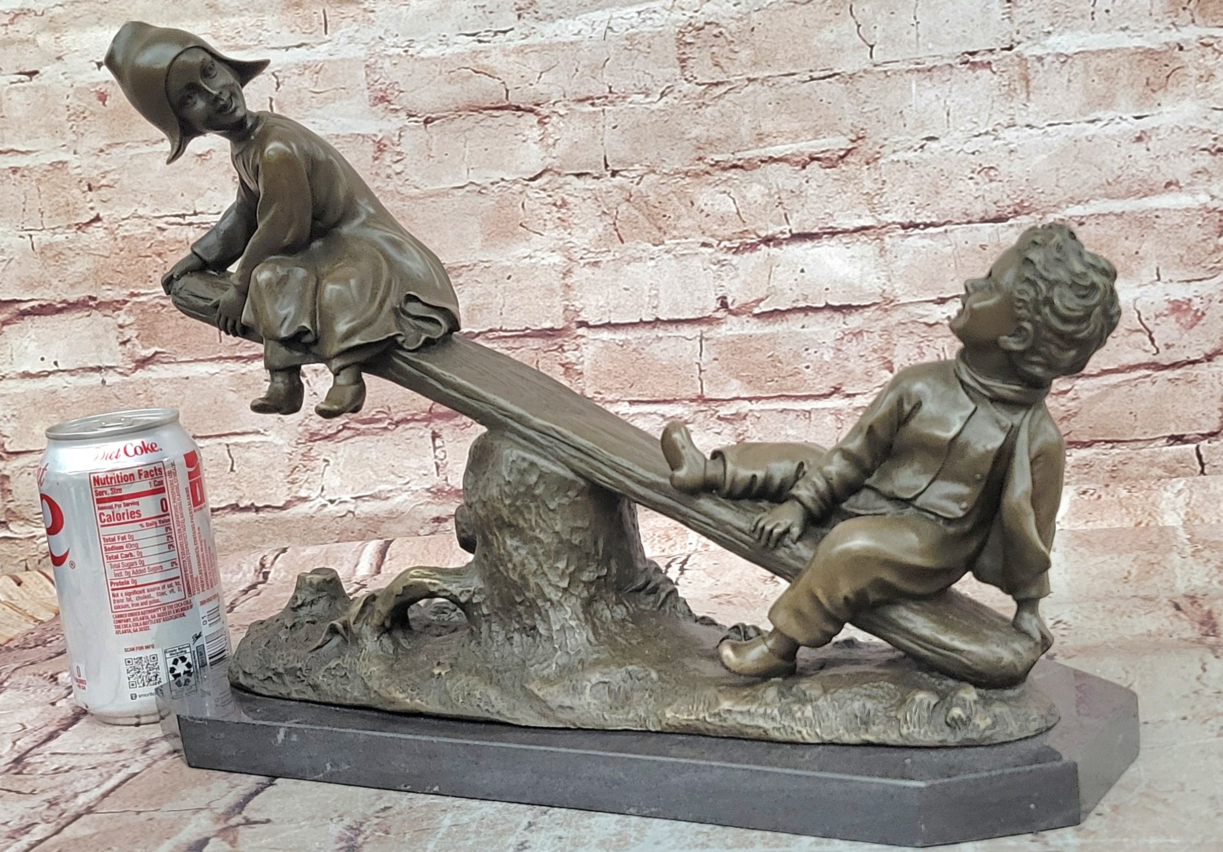 Signed Daste Bronze Children Seesaw Statue Hot Cast Fine Art Decor