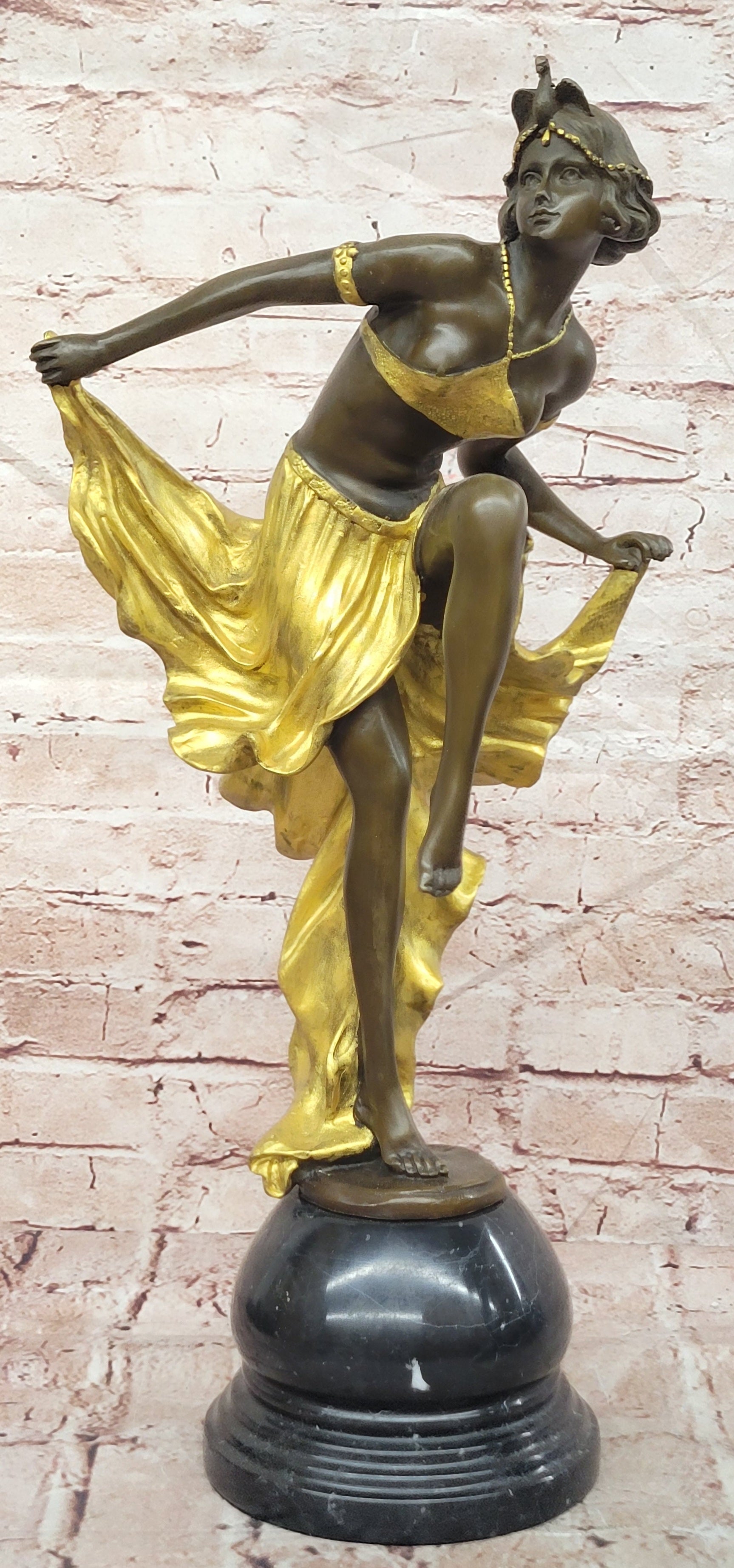 Art Nouveau Bronze & Marble Statue by Becqrrel Sculpture Hand Made Figurine Sale