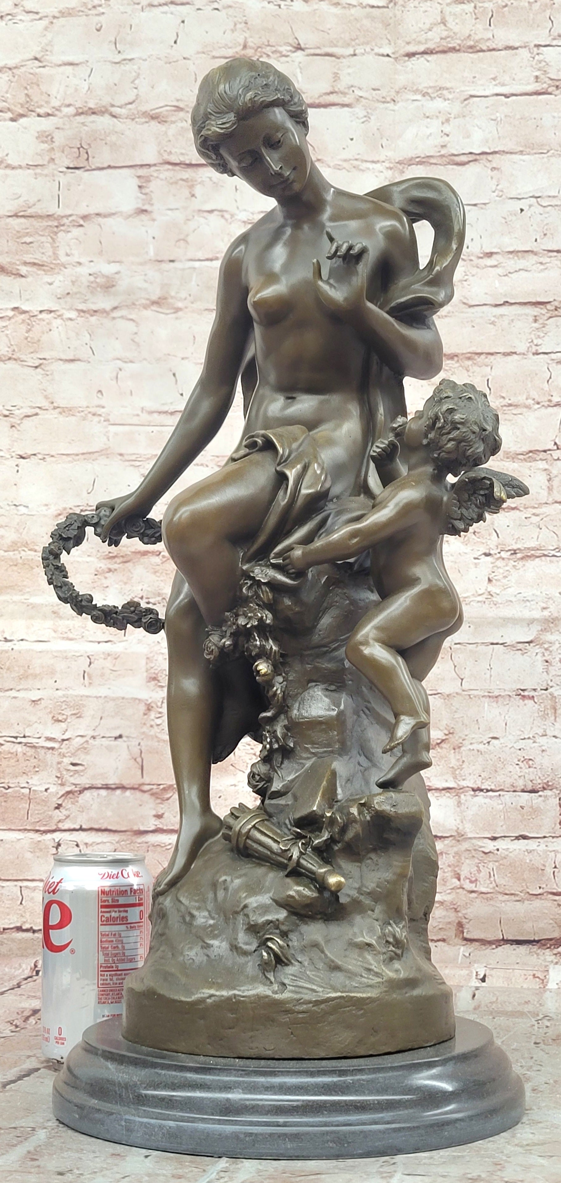 Bronze Goddess Venus with Cherub Statue Signed Moreau Collectible Art